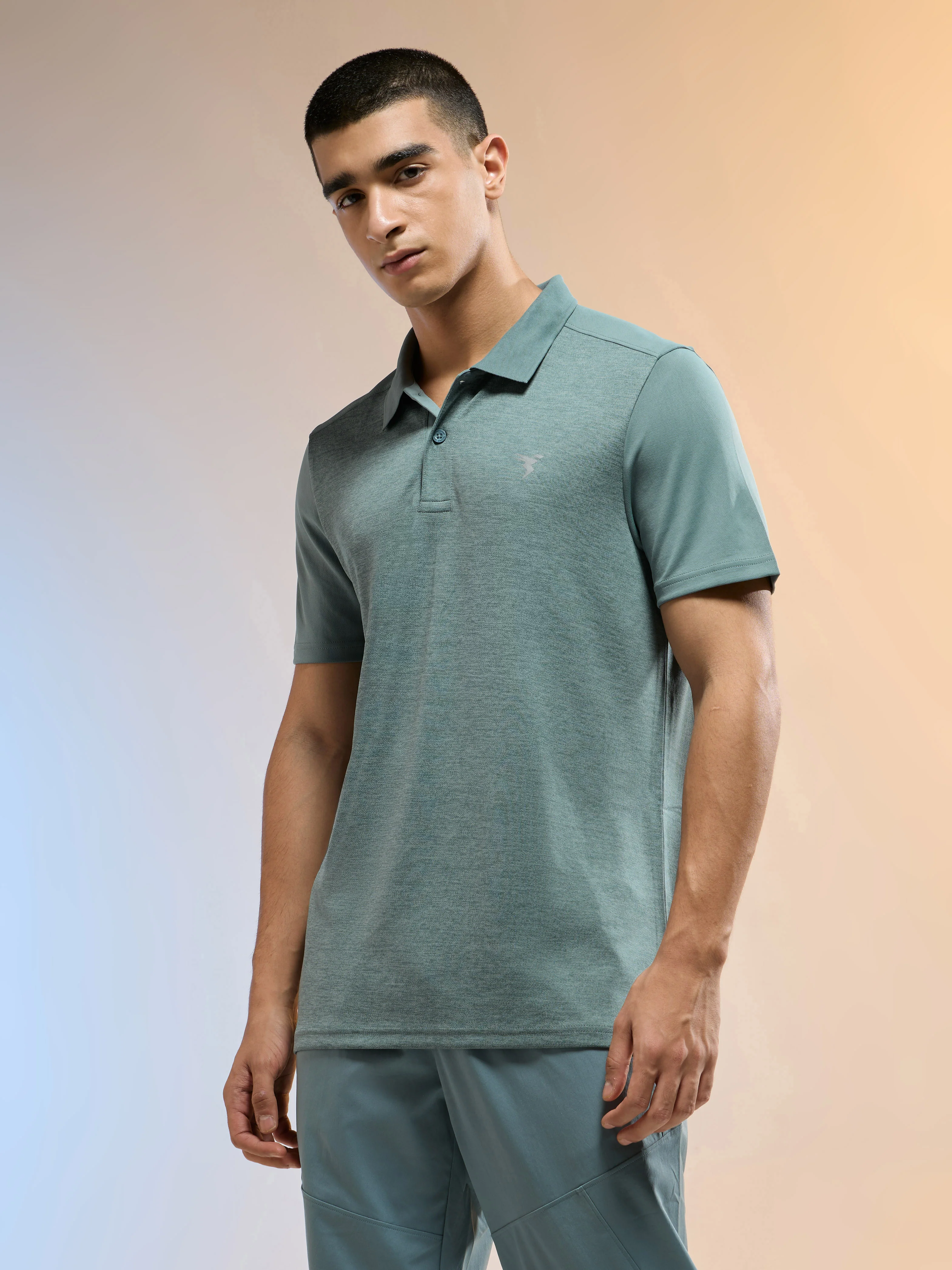 Men Melange Slim Fit Round Neck Sports T-shirt with DOUBLE COOL - Image 4
