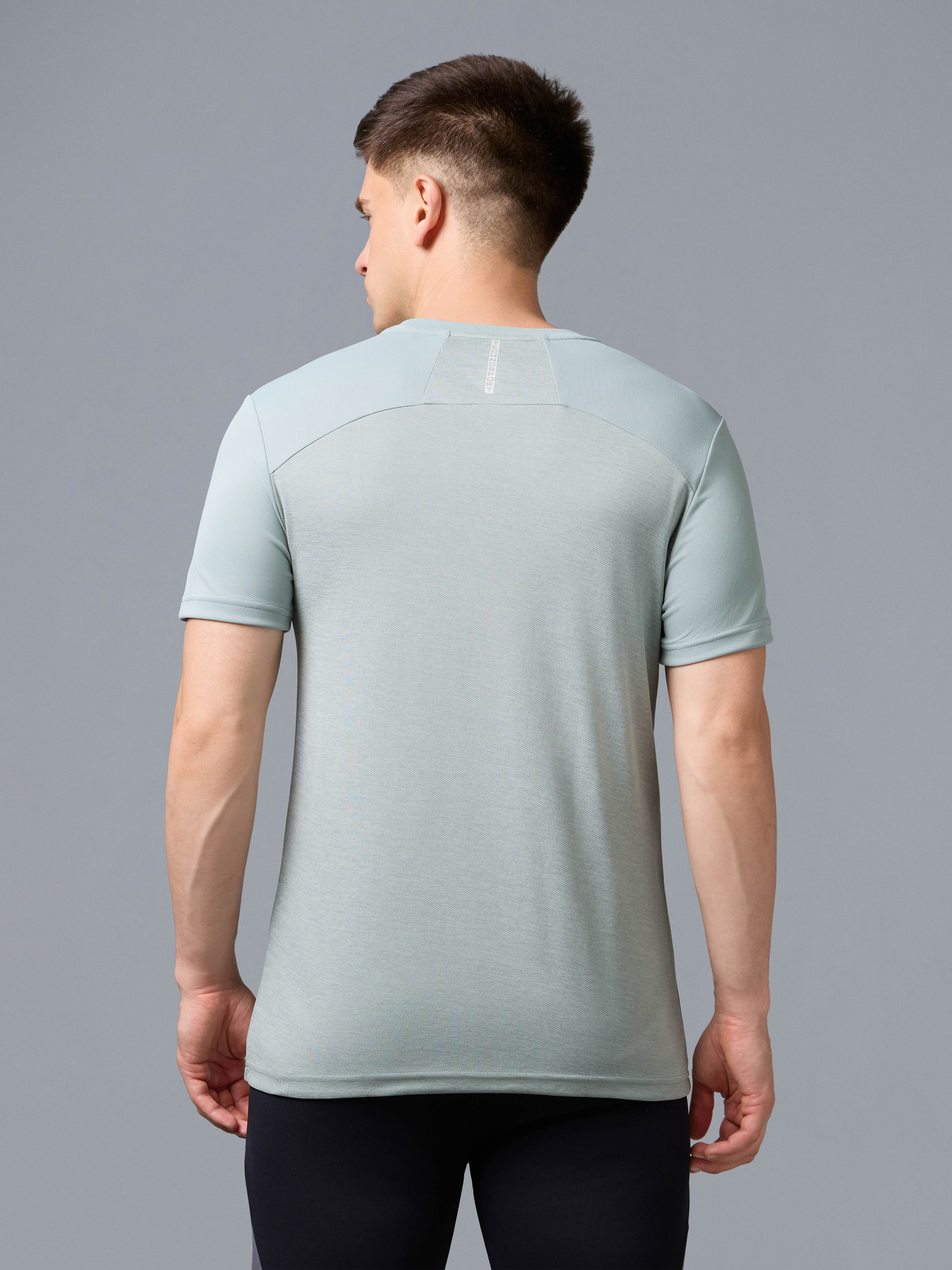 Men Melange Slim Fit Round Neck Sports T-shirt with DOUBLE COOL - Image 3