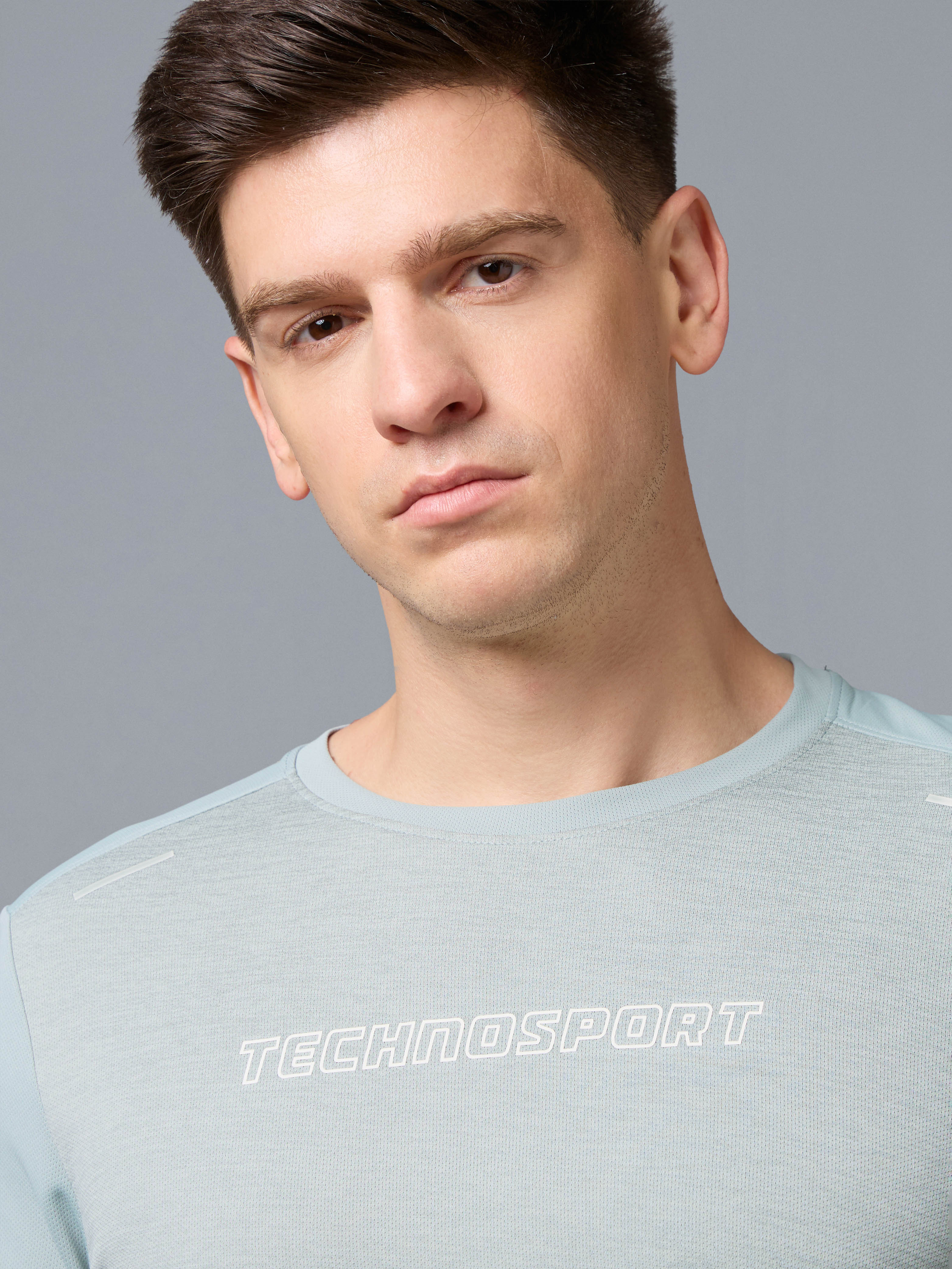 Men Melange Slim Fit Round Neck Sports T-shirt with DOUBLE COOL - Image 4