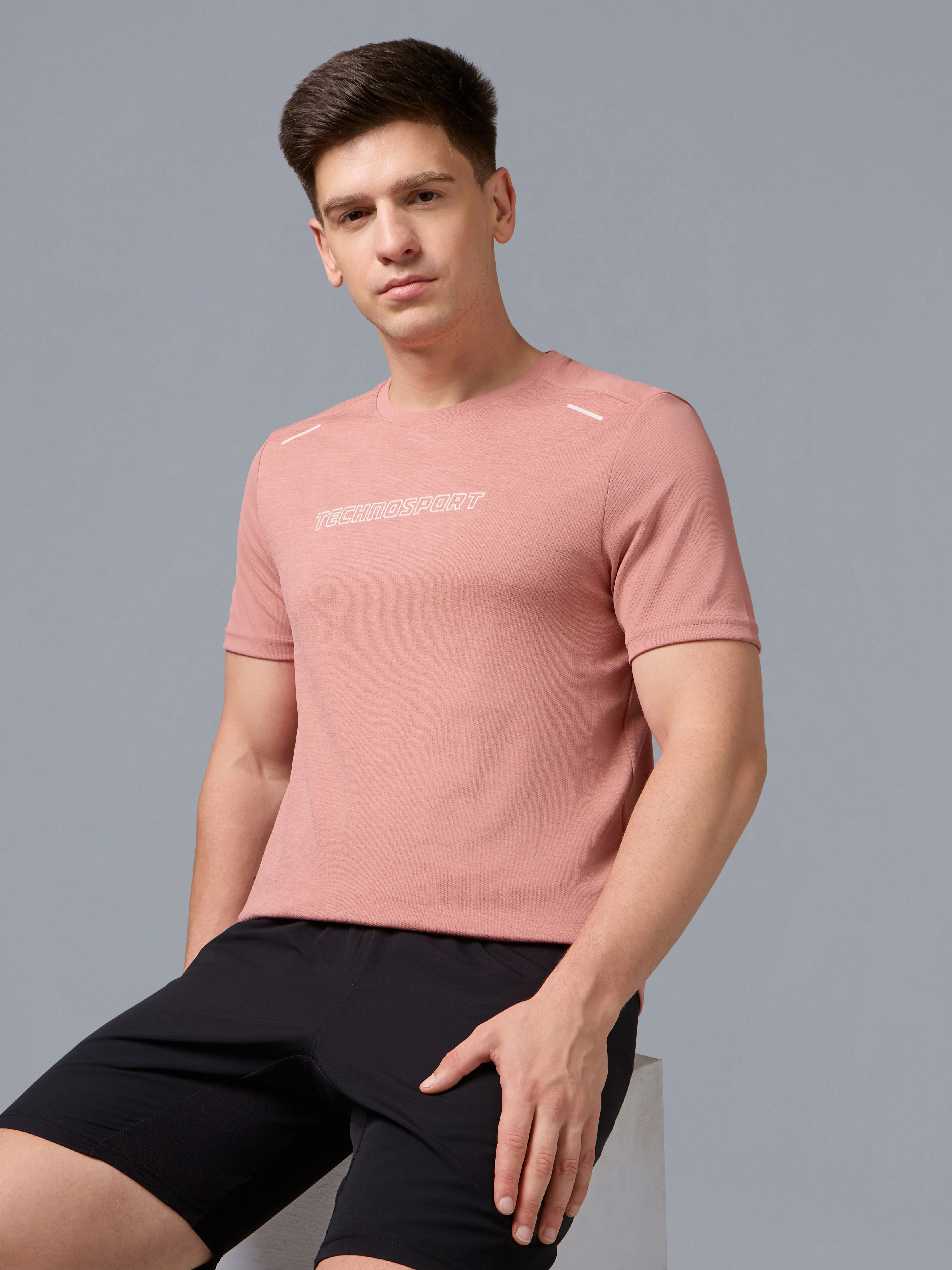 Men Melange Slim Fit Round Neck Sports T-shirt with DOUBLE COOL - Image 2
