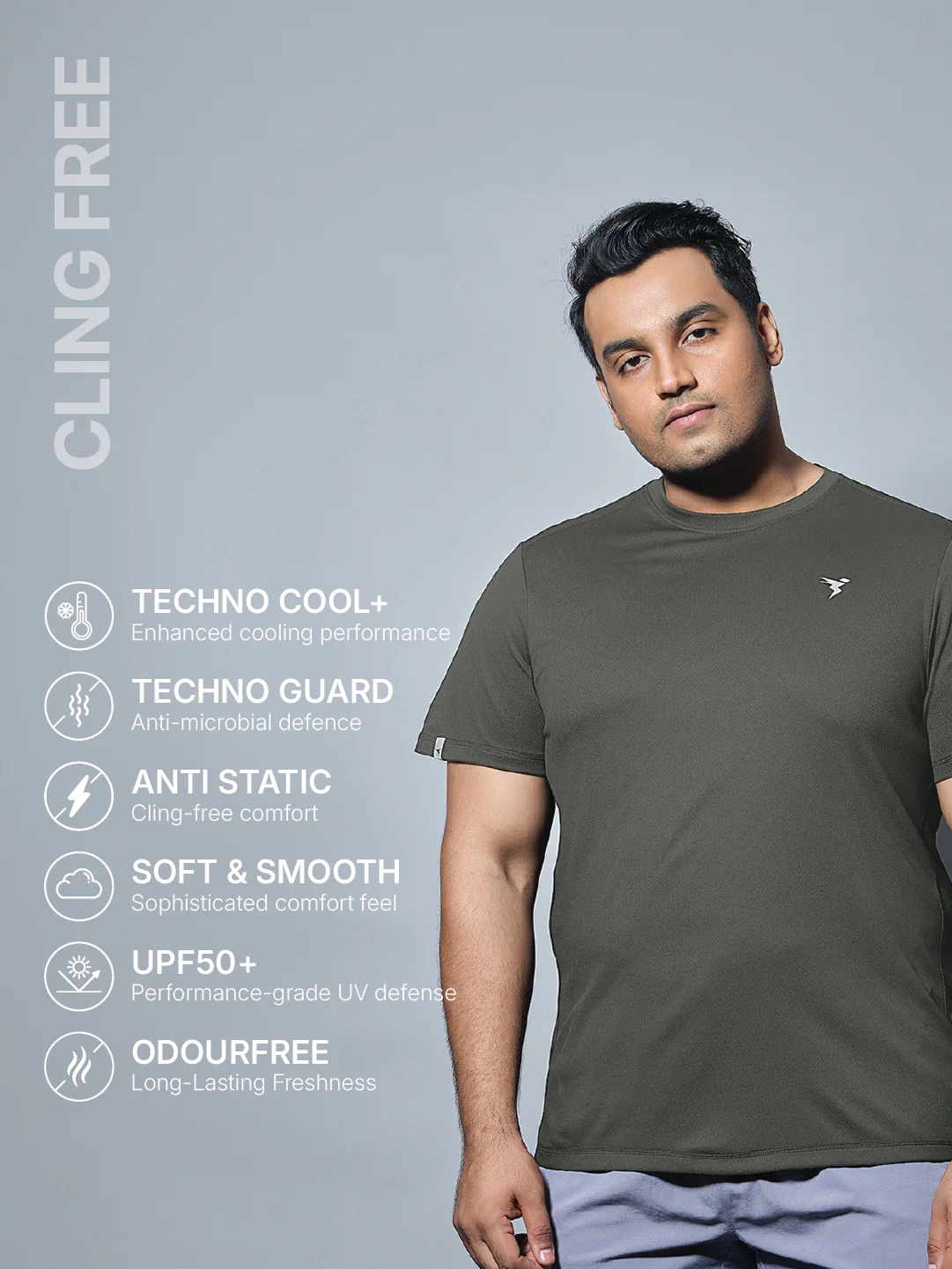 Men Plus Size Solid Active T-shirt with TECHNO COOL+ - Image 2