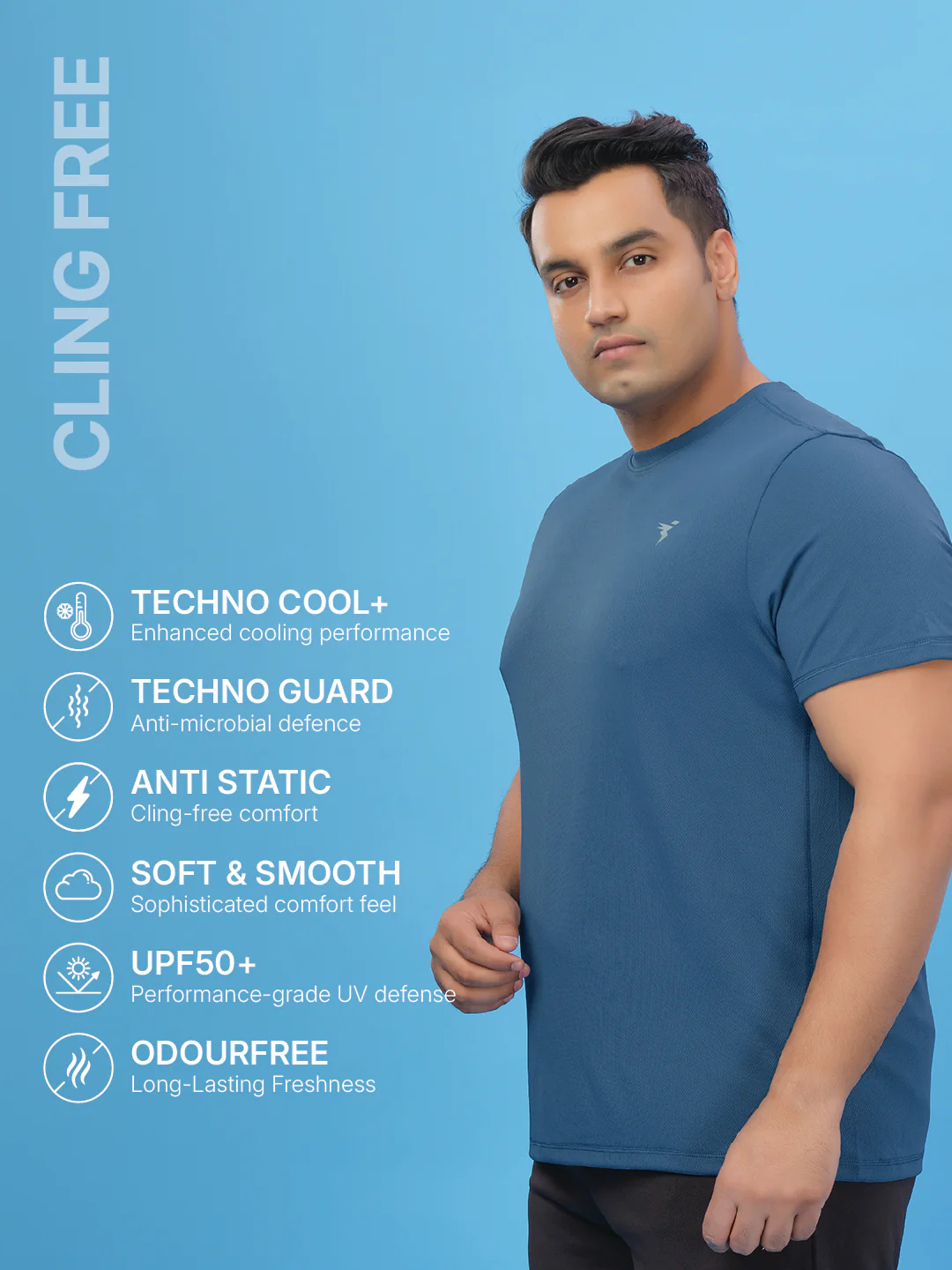 Men Plus Size Solid Active T-shirt with TECHNO COOL+ - Image 5