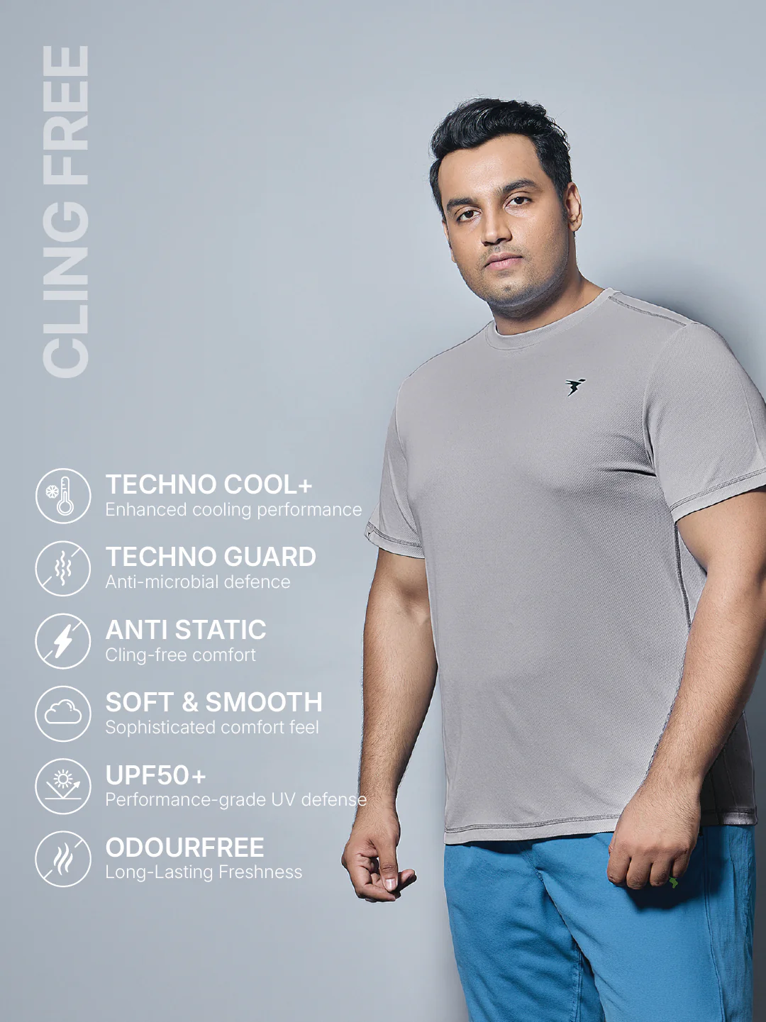 Men Plus Size Solid Active T-shirt with TECHNO COOL+ - Image 2