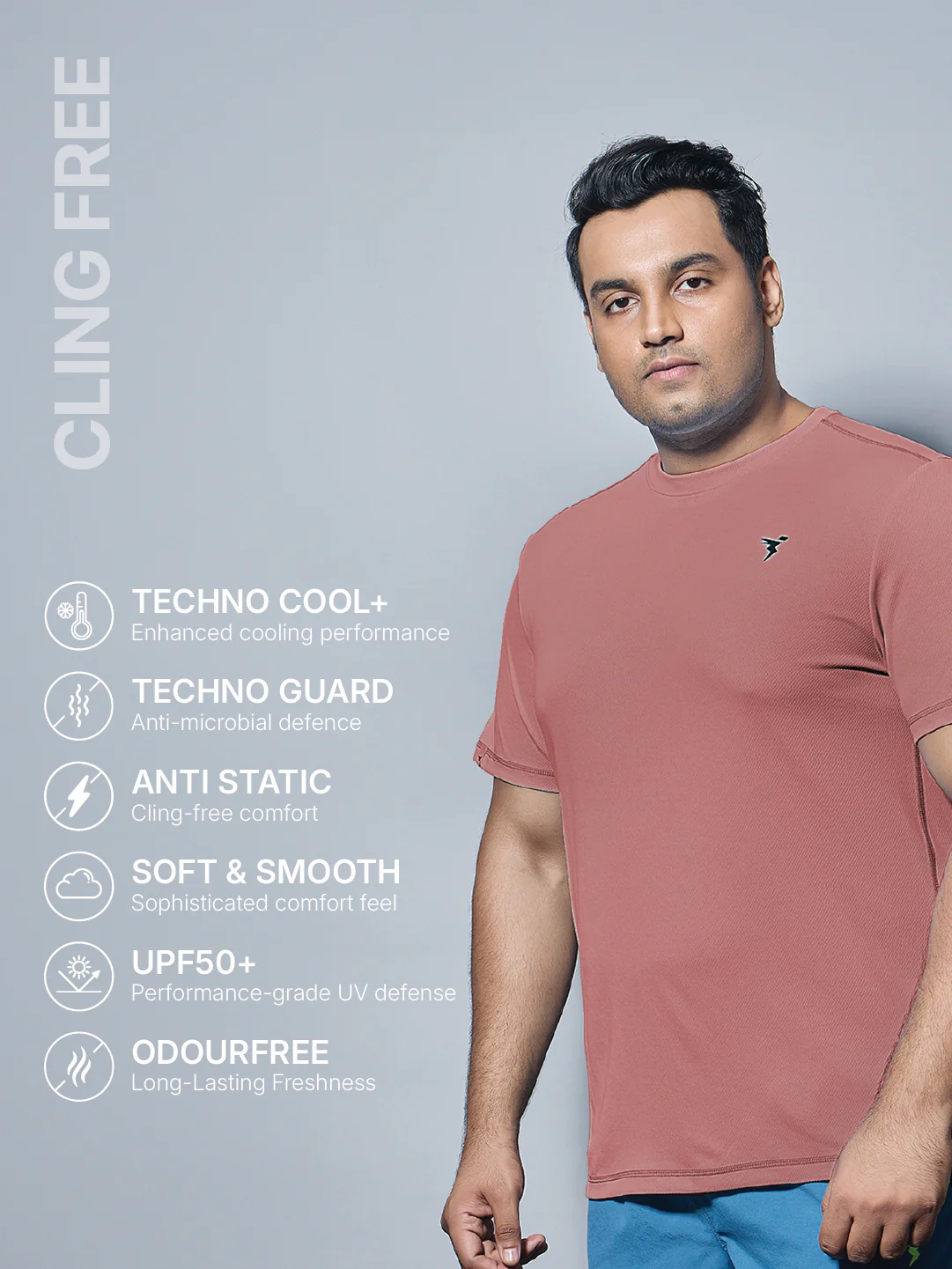 Men Plus Size Solid Active T-shirt with TECHNO COOL+ - Image 2