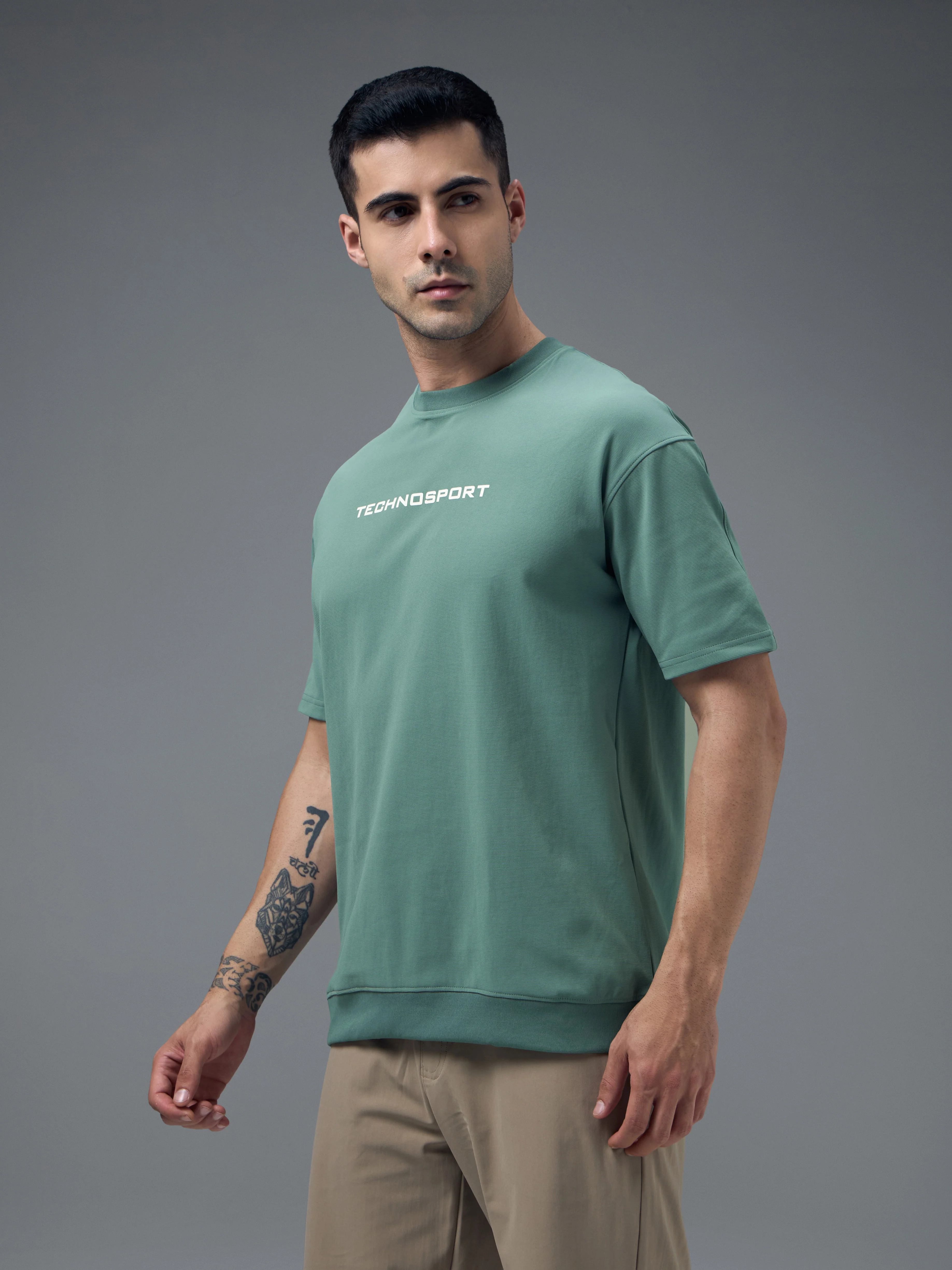 Men Printed Oversized Round Neck Sports T-shirt with ELASTO PLUS - Image 4
