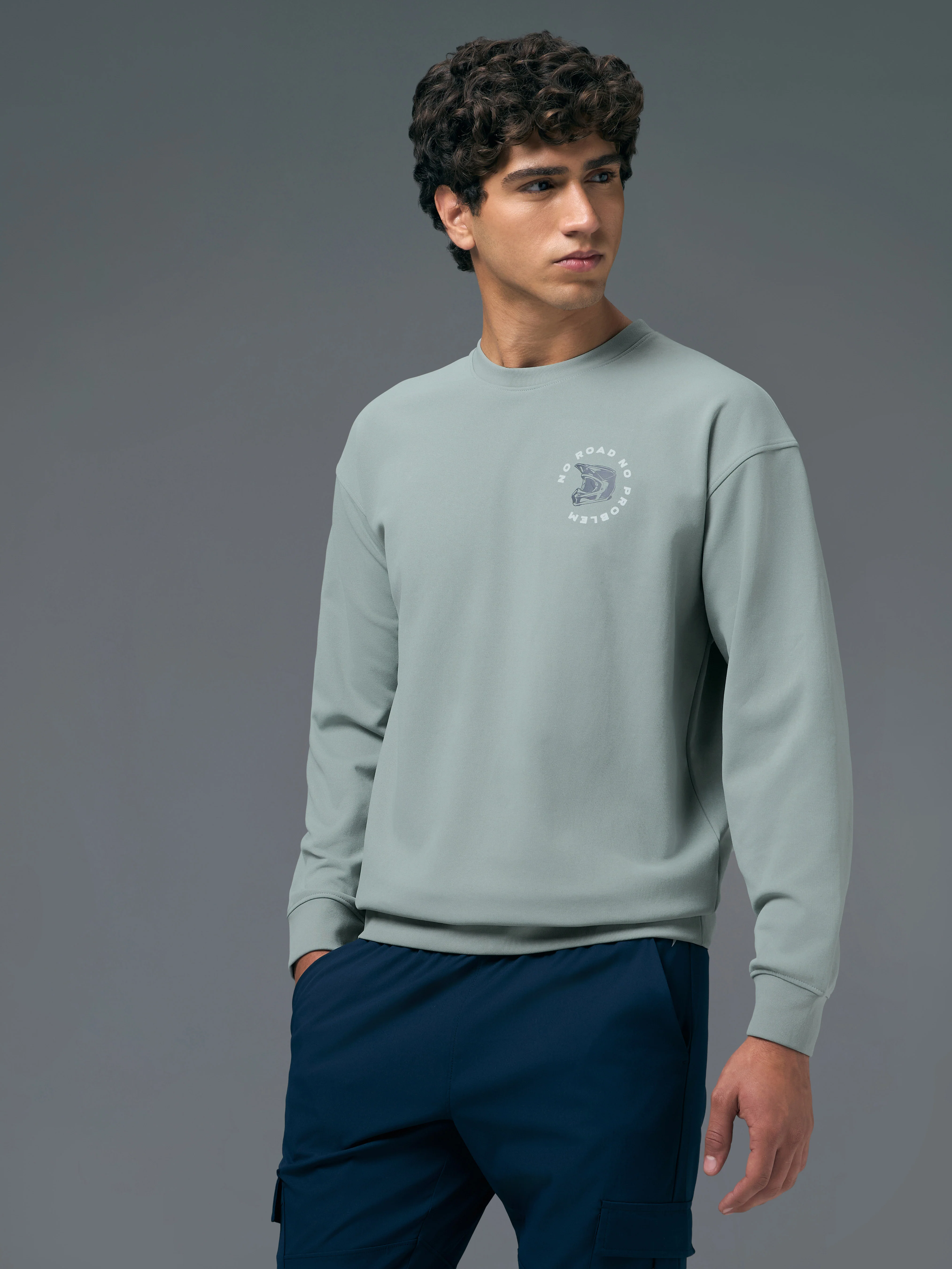 Men Printed Slim Fit Crew Neck Sweatshirt with ELASTO PLUS - Image 4