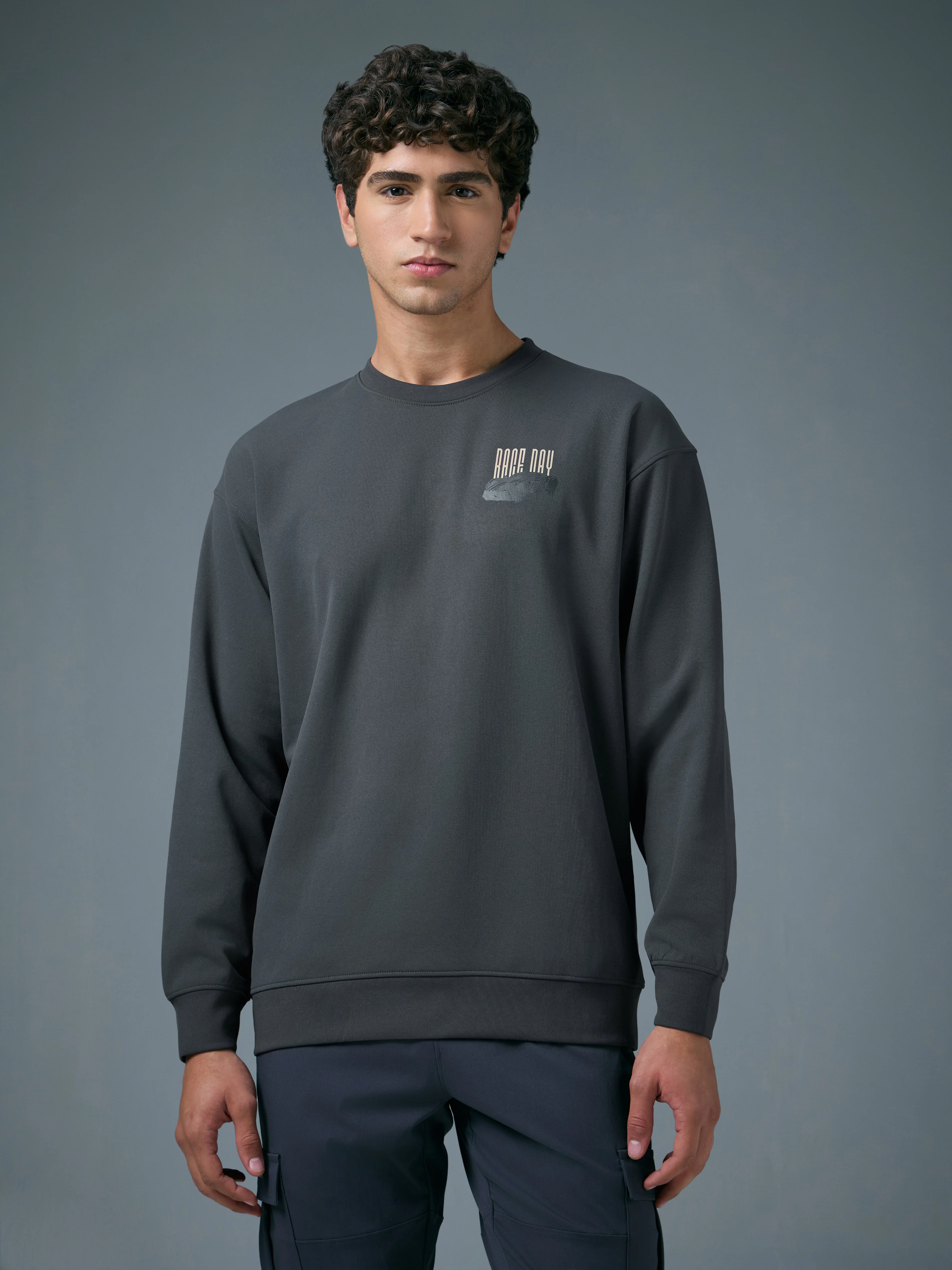 Men Printed Slim Fit Crew Neck Sweatshirt with ELASTO PLUS - Image 2