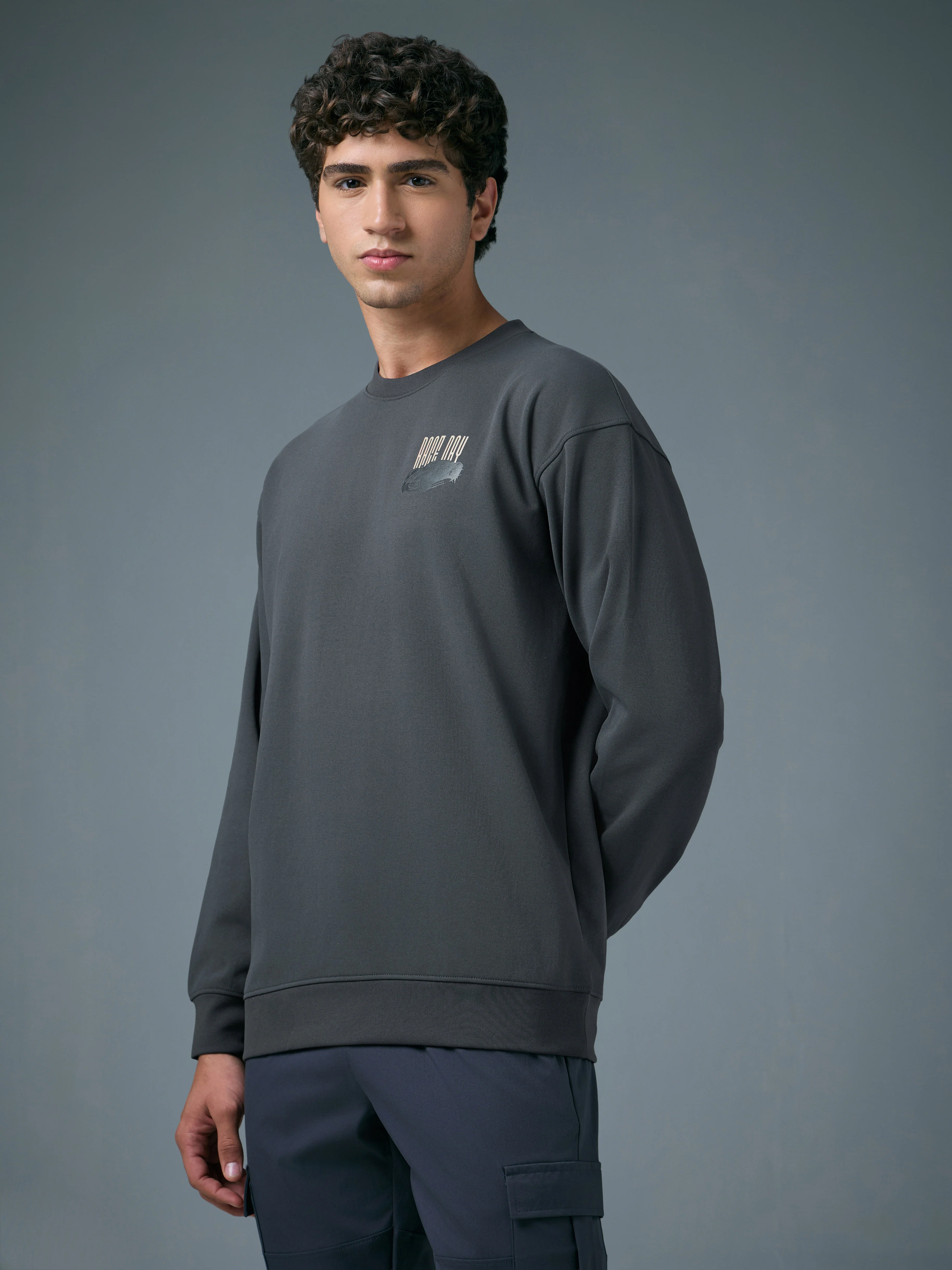Men Printed Slim Fit Crew Neck Sweatshirt with ELASTO PLUS - Image 3