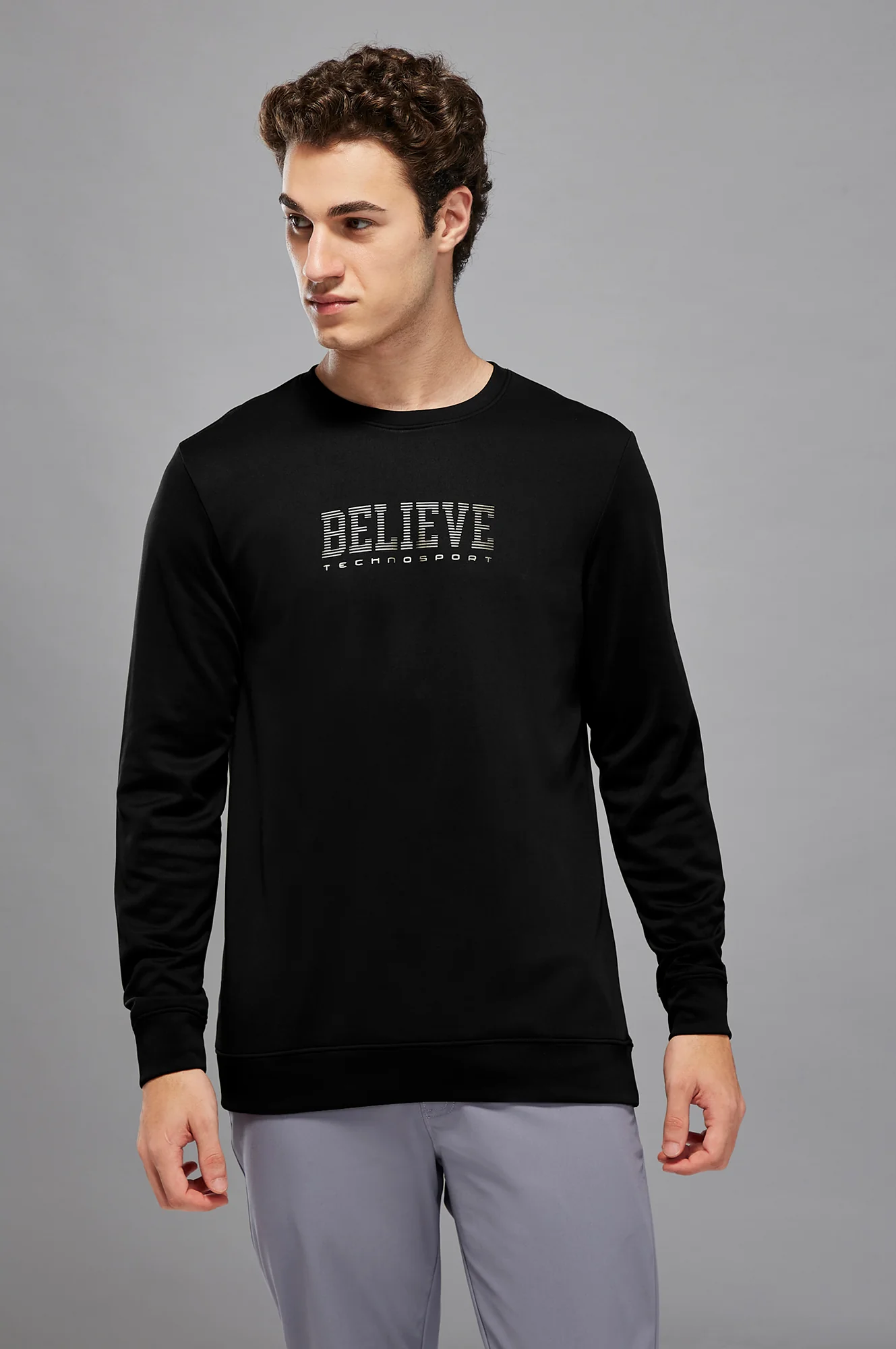 Men Printed Slim Fit Crew Neck Sweatshirt with ELASTO PLUS - Image 2