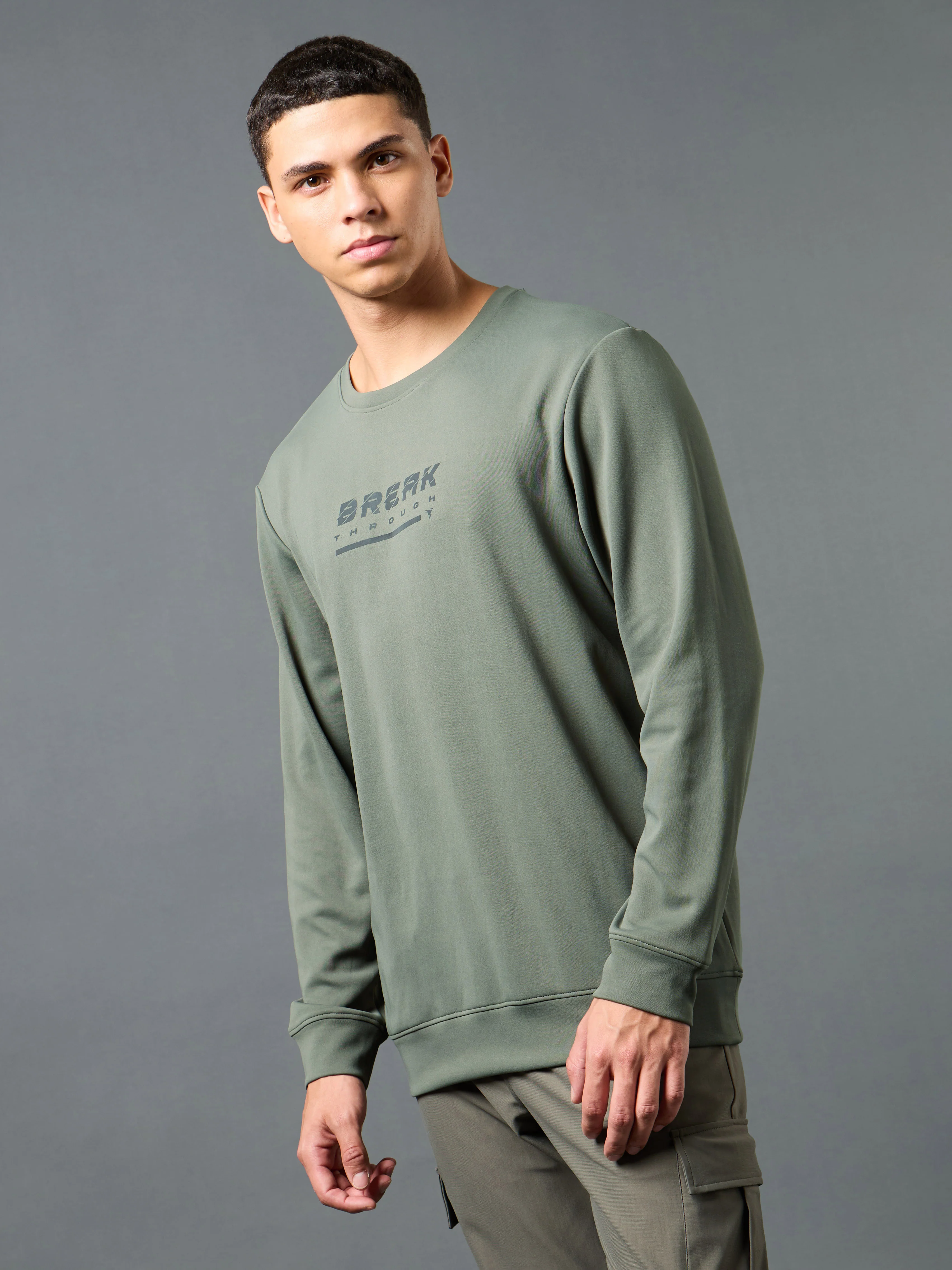 Men Printed Slim Fit Crew Neck Sweatshirt with ELASTO PLUS - Image 3