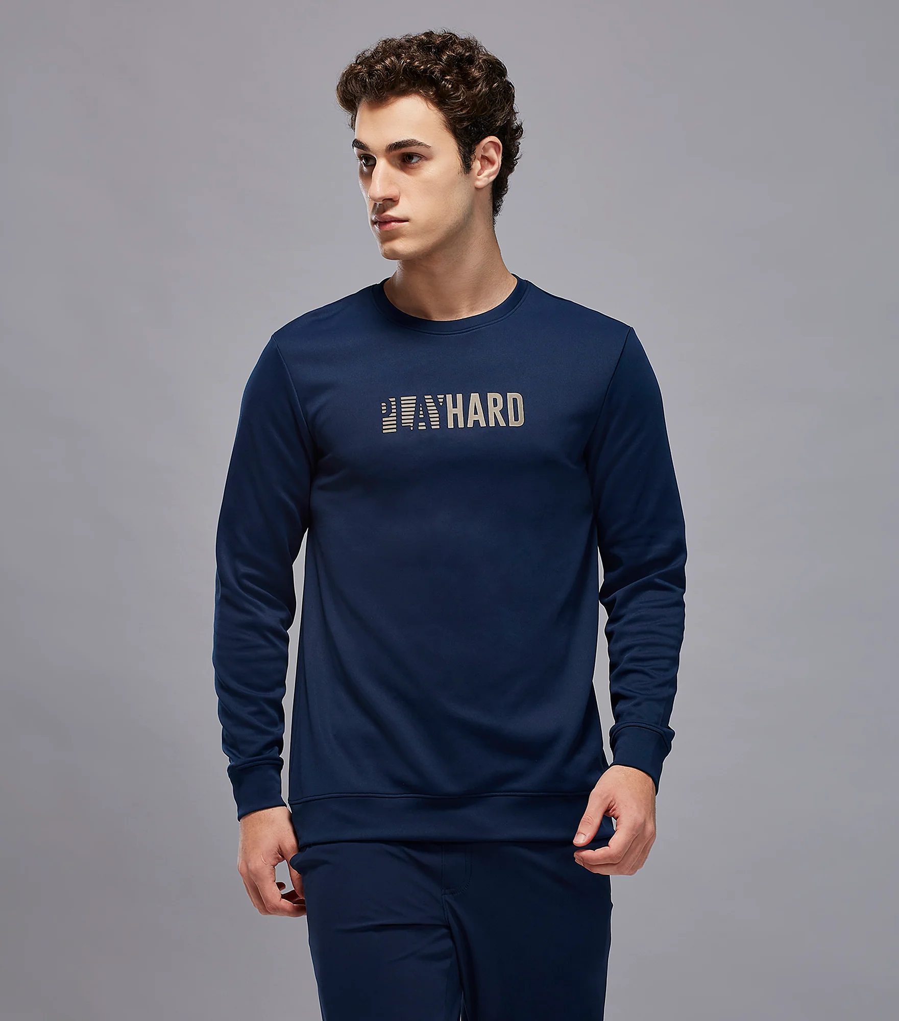Men Printed Slim Fit Crew Neck Sweatshirt with ELASTO PLUS - Image 2