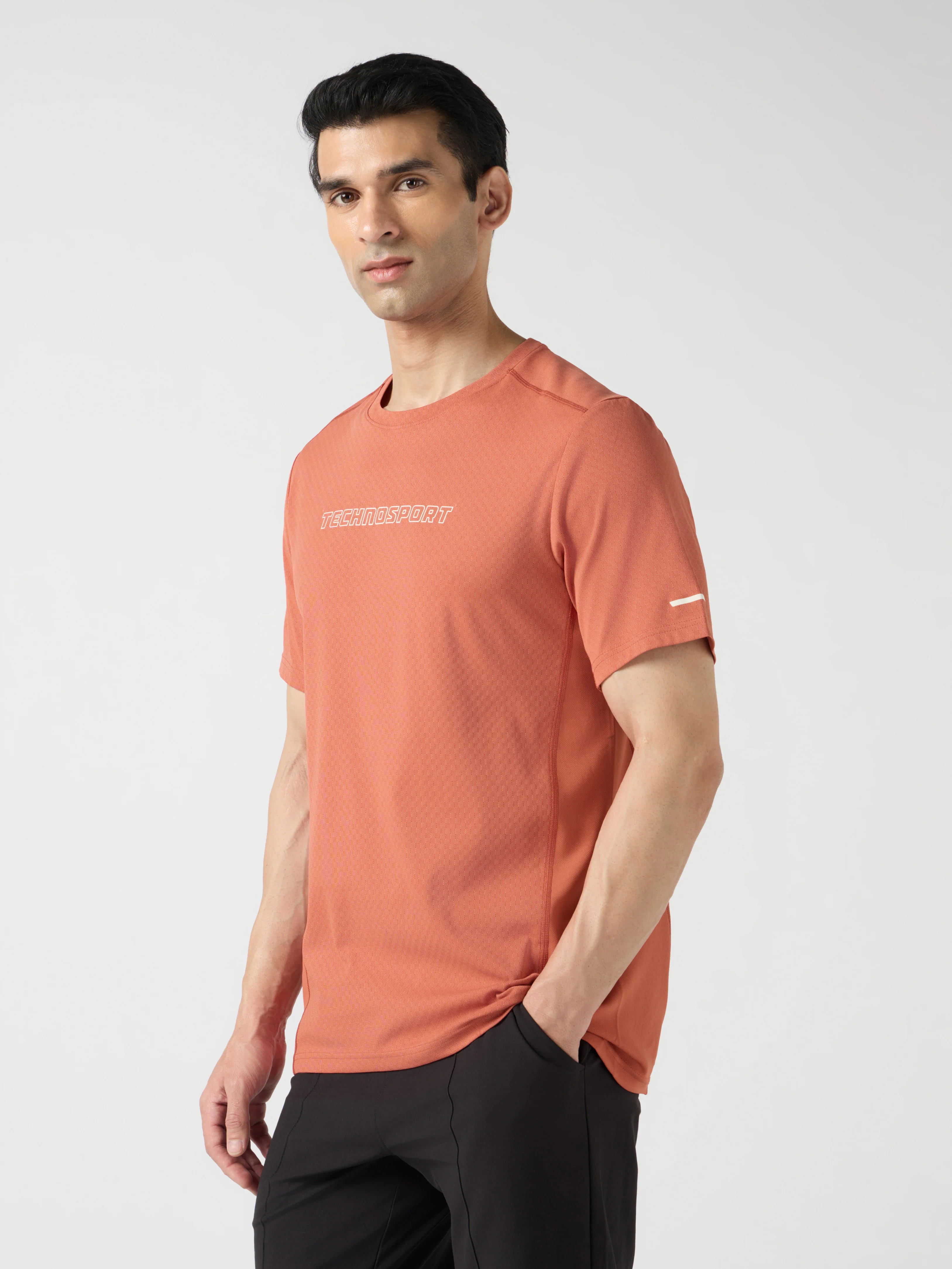 Men Printed Slim Fit Henley Neck Sports T-Shirt with ELASTOLITE - Image 4
