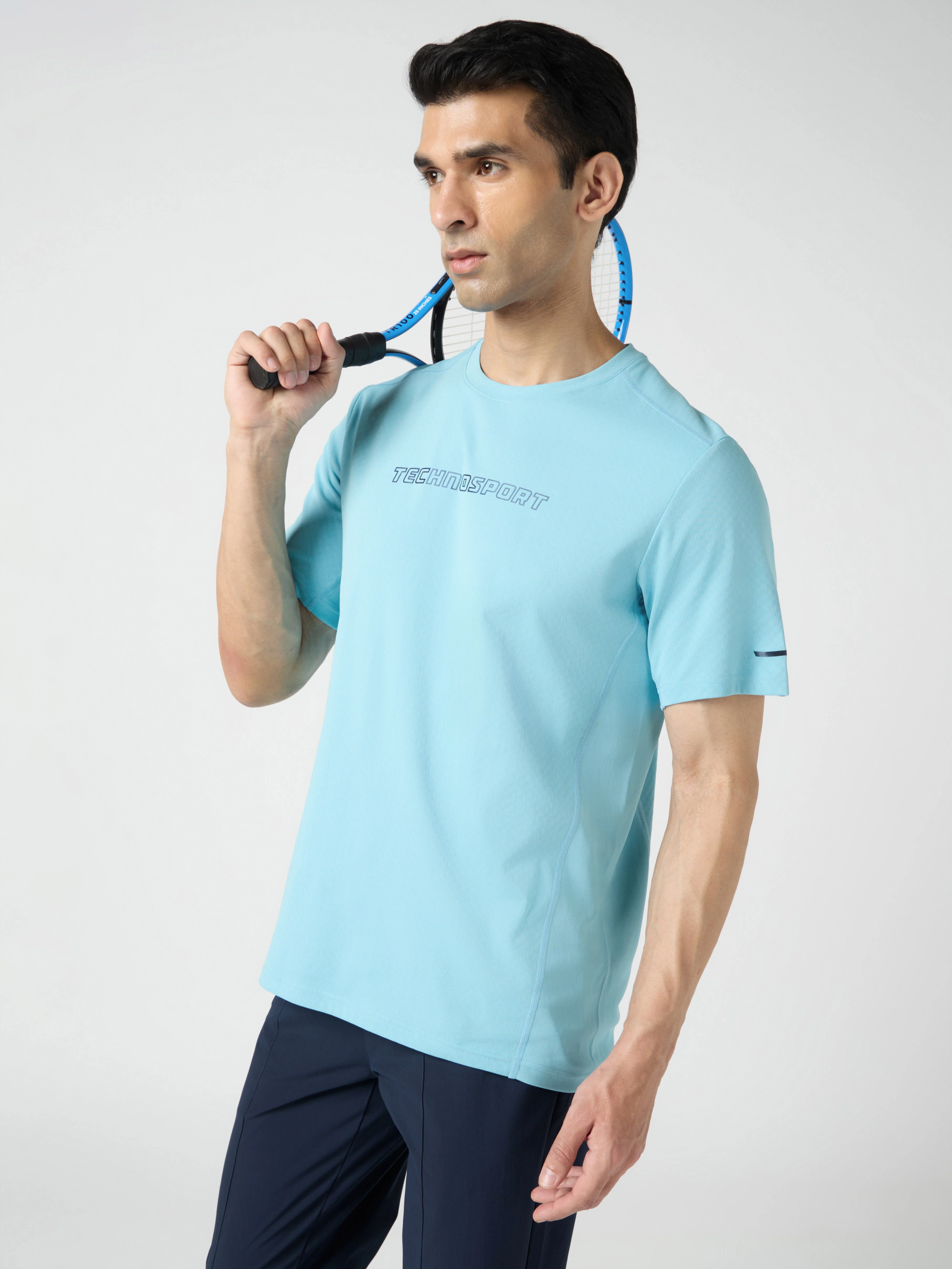 Men Printed Slim Fit Henley Neck Sports T-Shirt with ELASTOLITE - Image 4