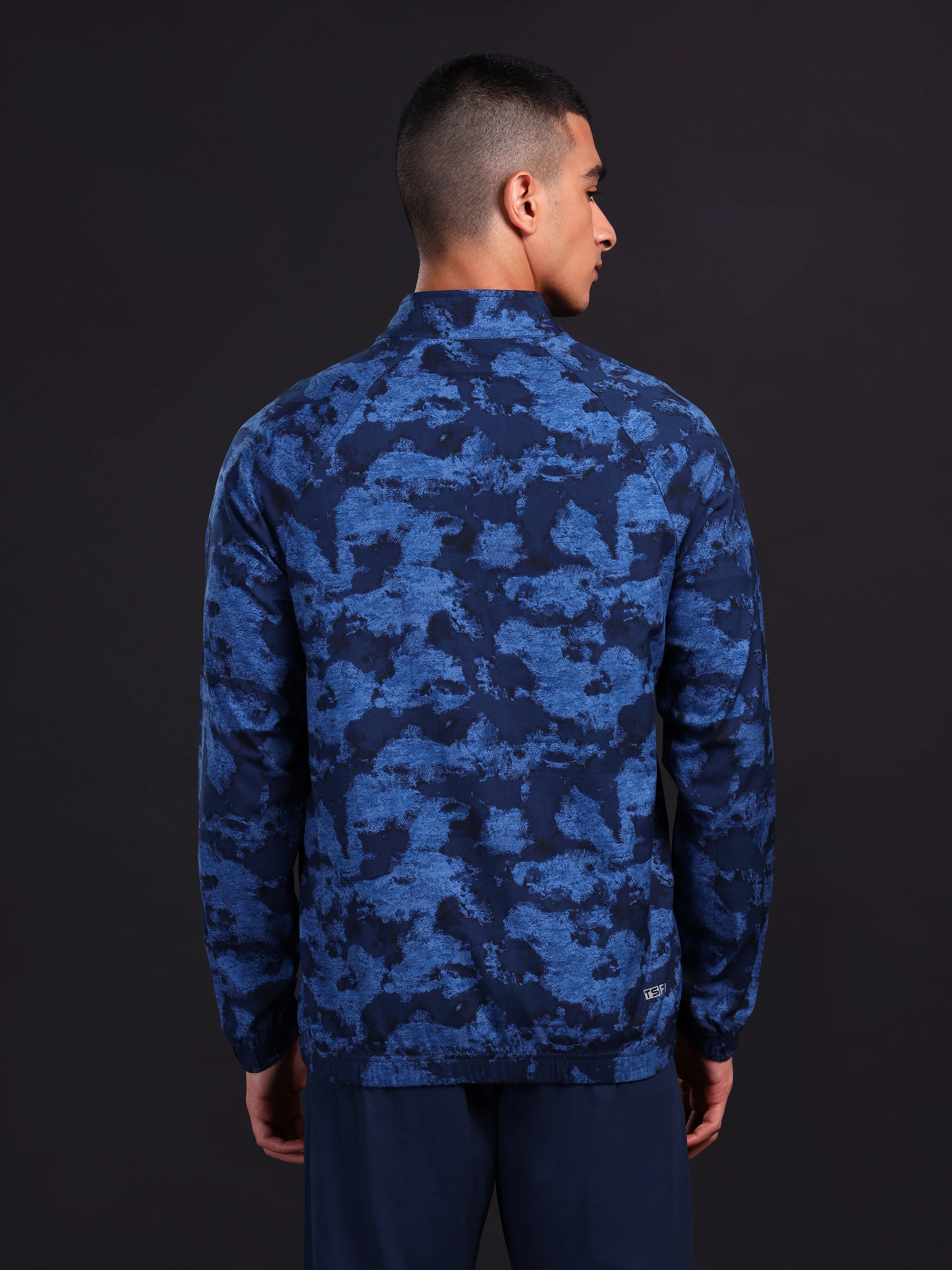 Men Printed Slim Fit Mock Neck Jacket with TS FLEXI - Image 3