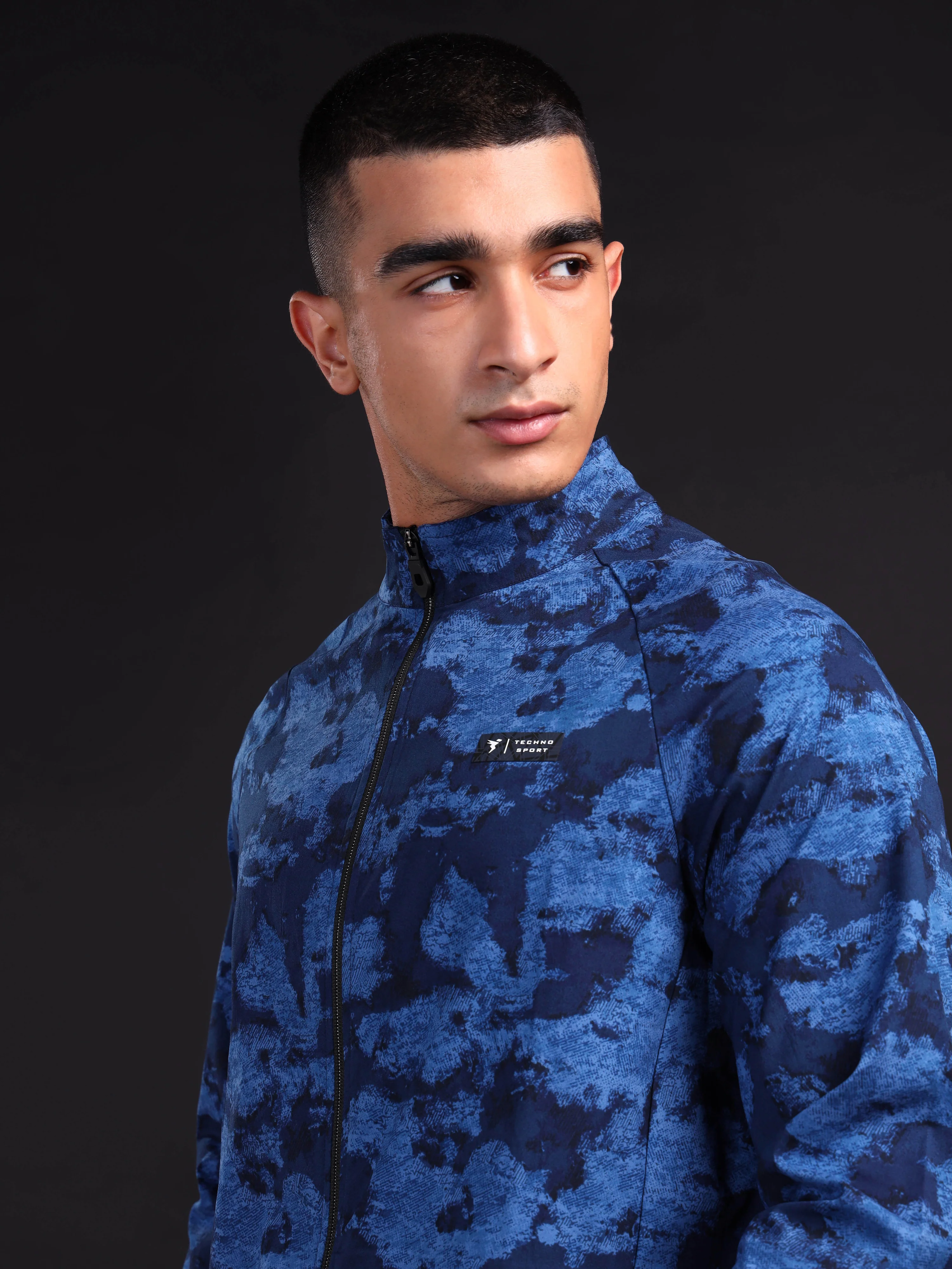 Men Printed Slim Fit Mock Neck Jacket with TS FLEXI - Image 6