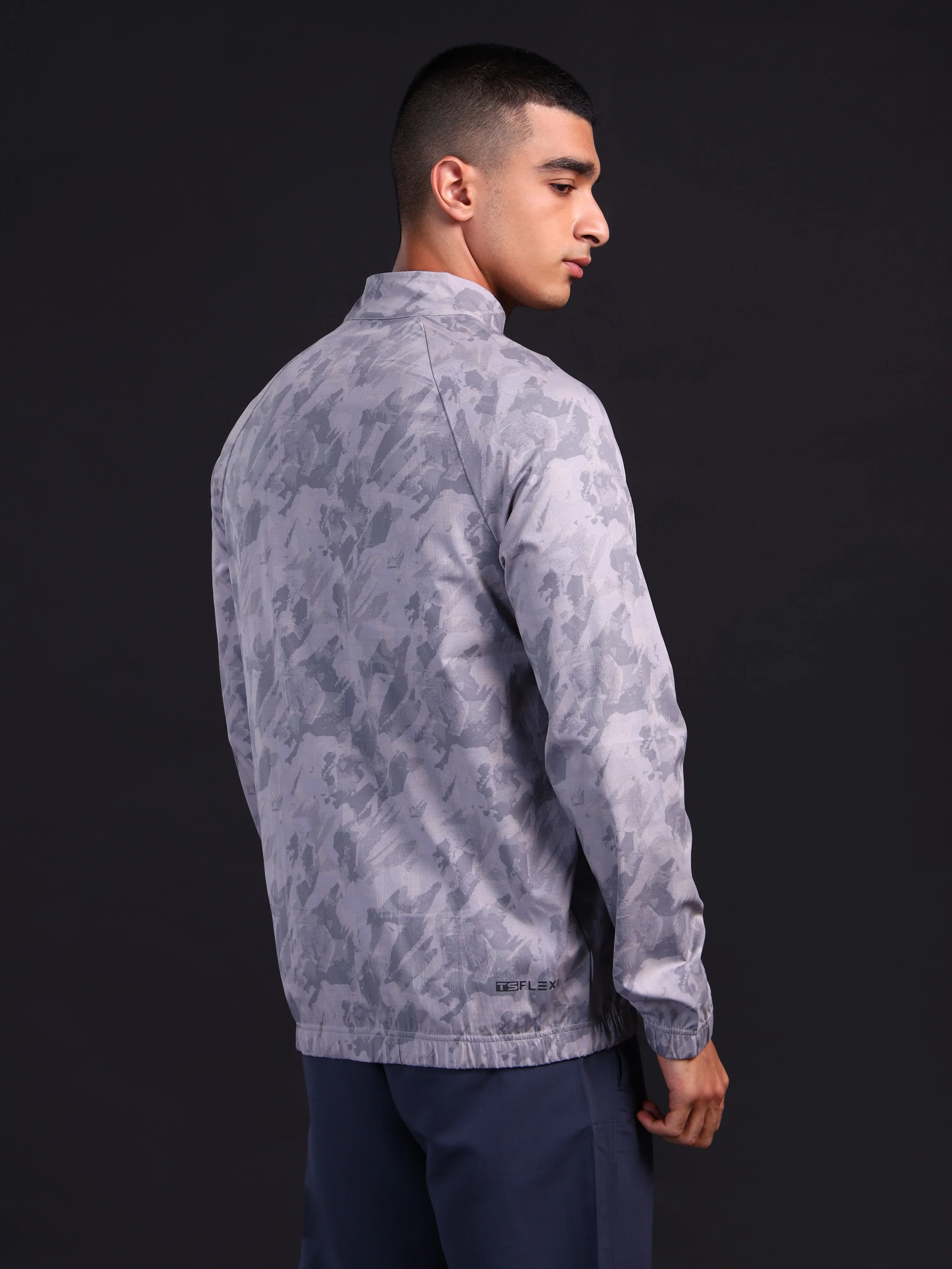 Men Printed Slim Fit Mock Neck Jacket with TS FLEXI - Image 2