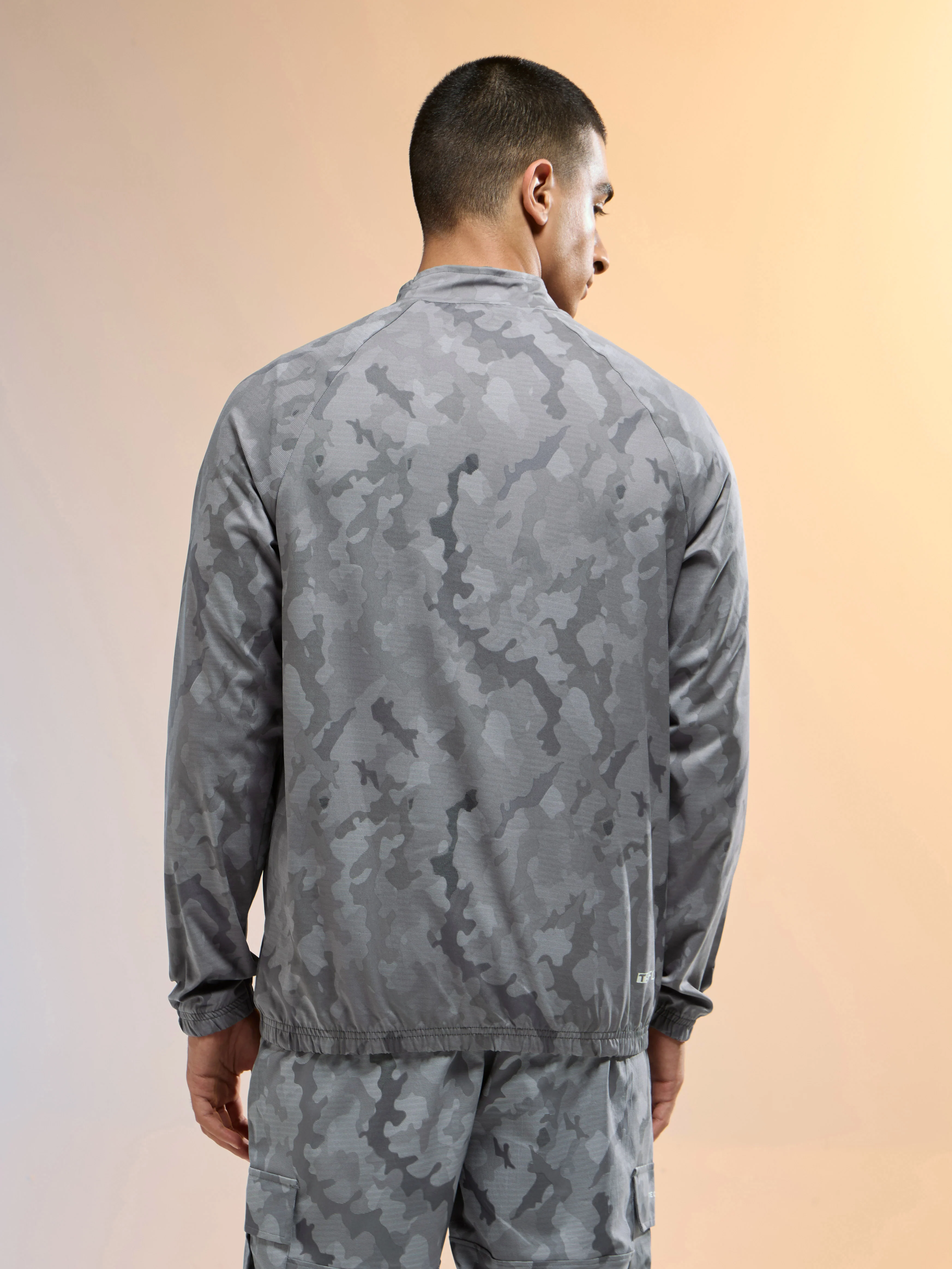 Men Printed Slim Fit Mock Neck Jacket with TS FLEXI - Image 3