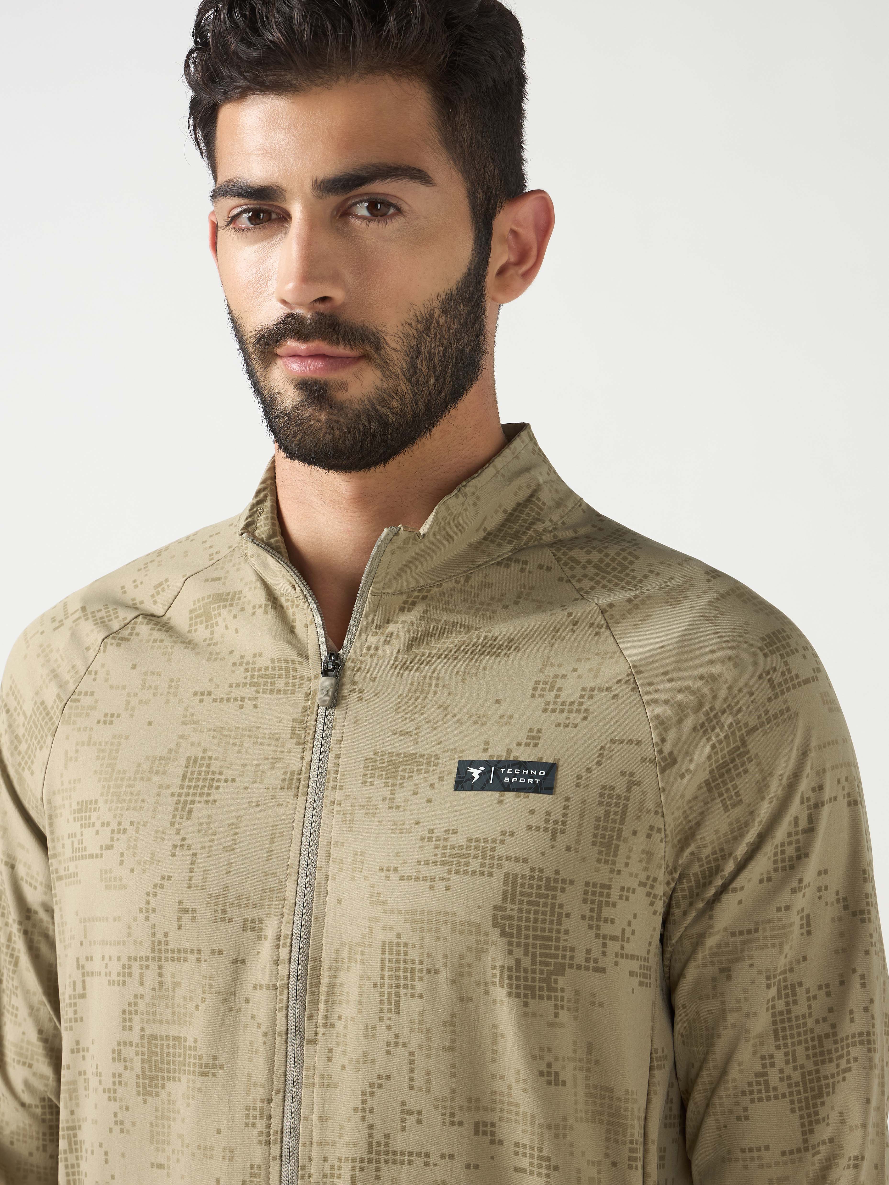 Men Printed Slim Fit Mock Neck Jacket with TS FLEXI - Image 4