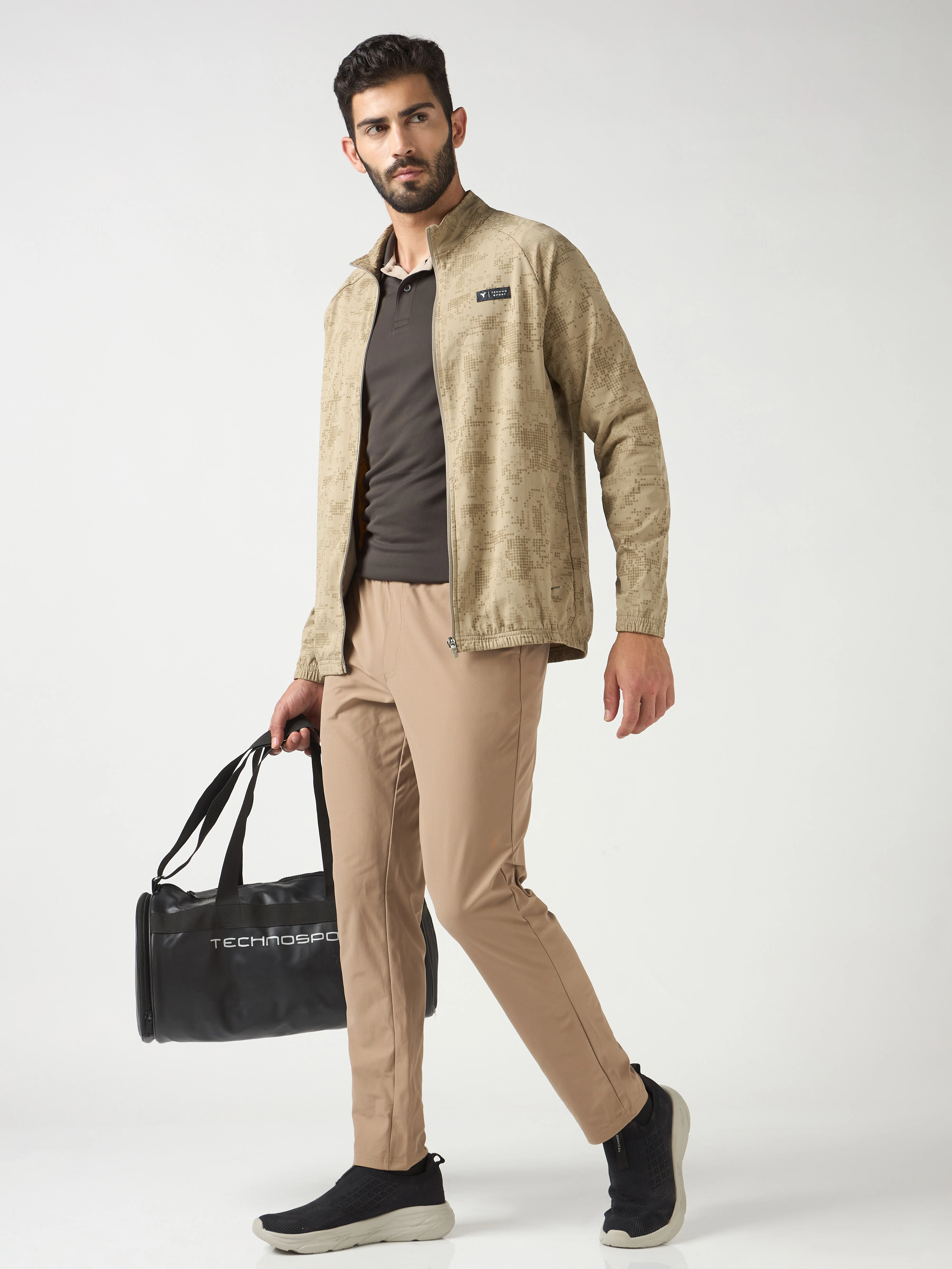 Men Printed Slim Fit Mock Neck Jacket with TS FLEXI - Image 5