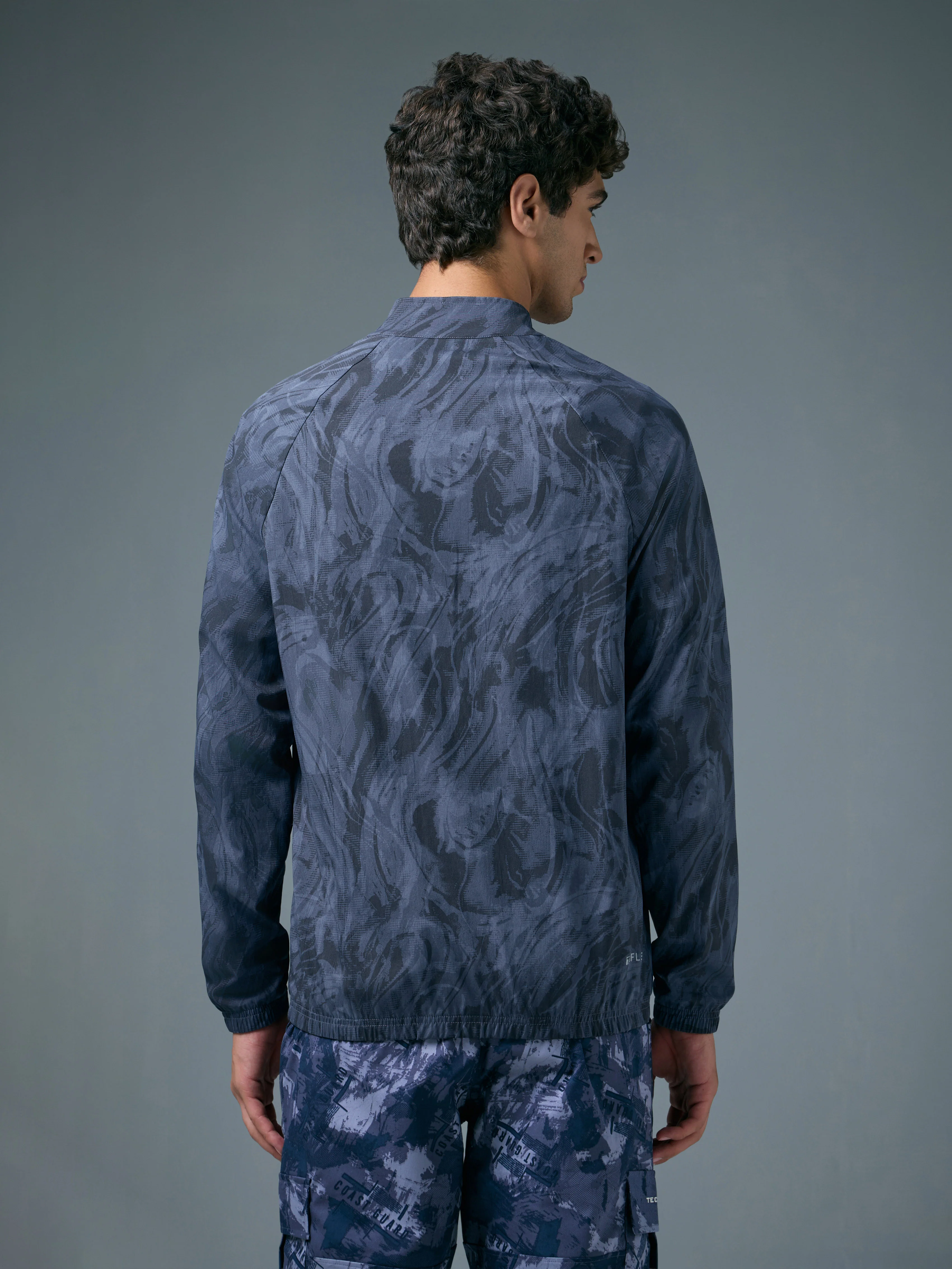 Men Printed Slim Fit Mock Neck Jacket with TS FLEXI - Image 3