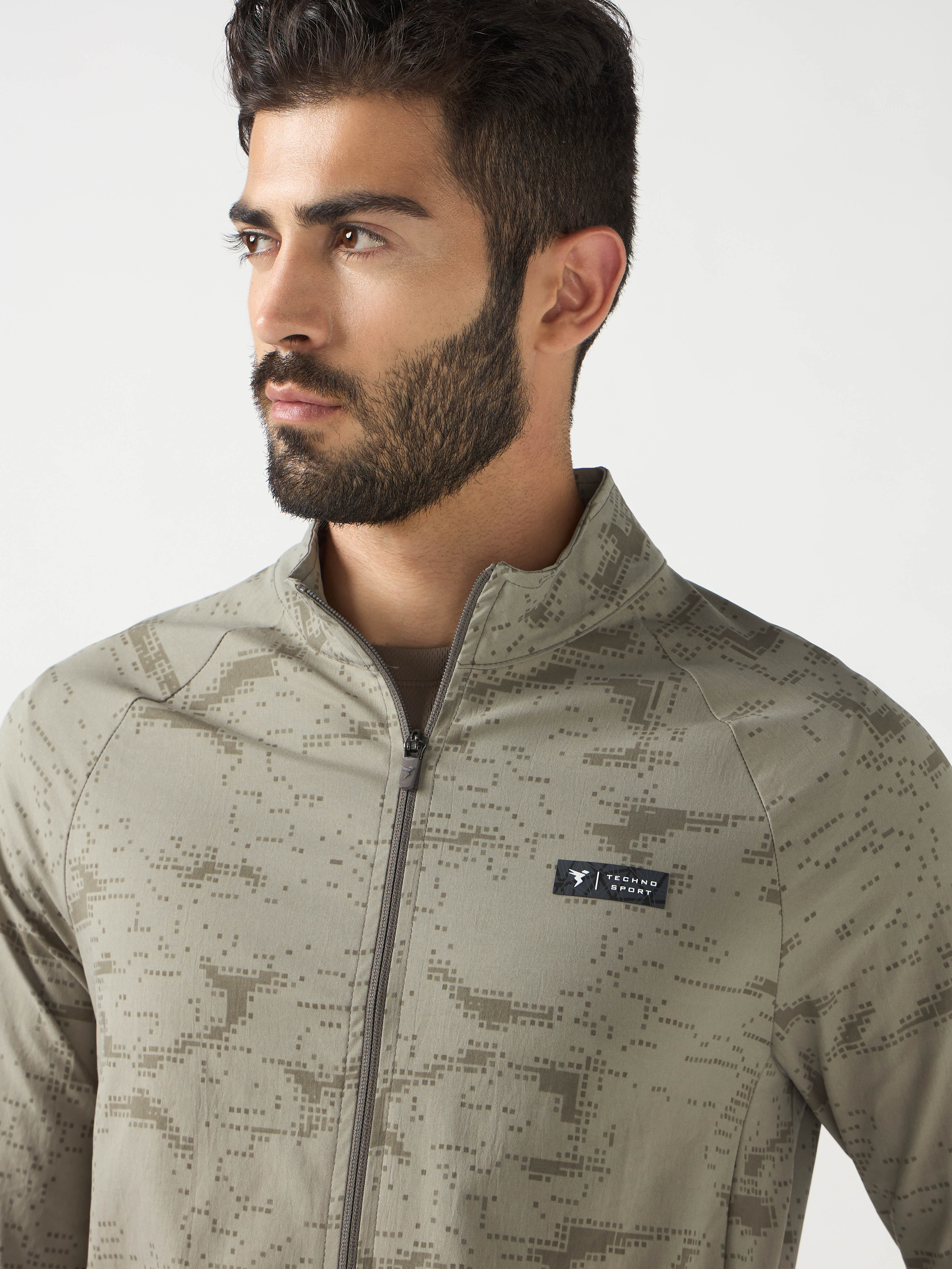 Men Printed Slim Fit Mock Neck Jacket with TS FLEXI - Image 5