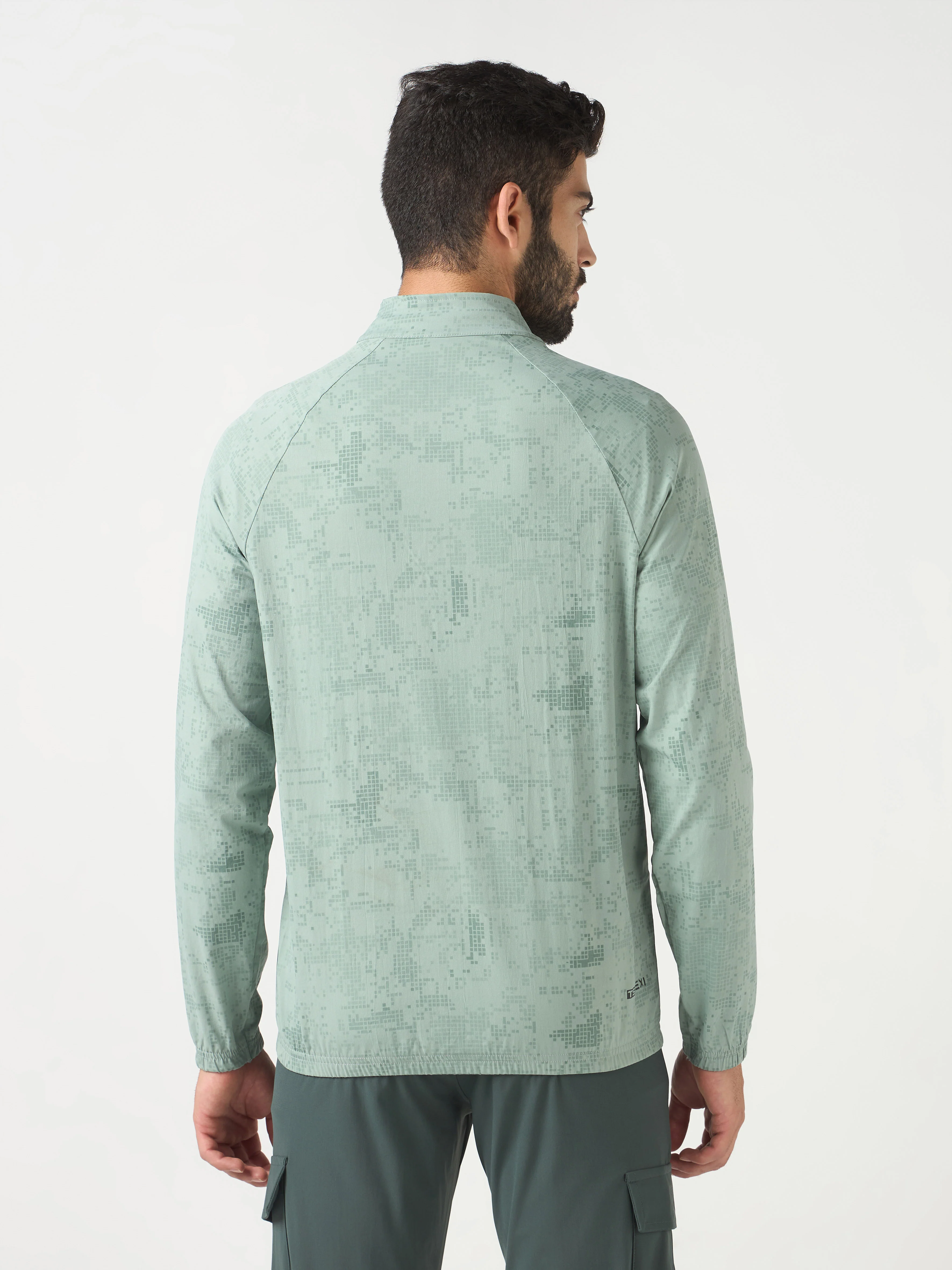 Men Printed Slim Fit Mock Neck Jacket with TS FLEXI - Image 2