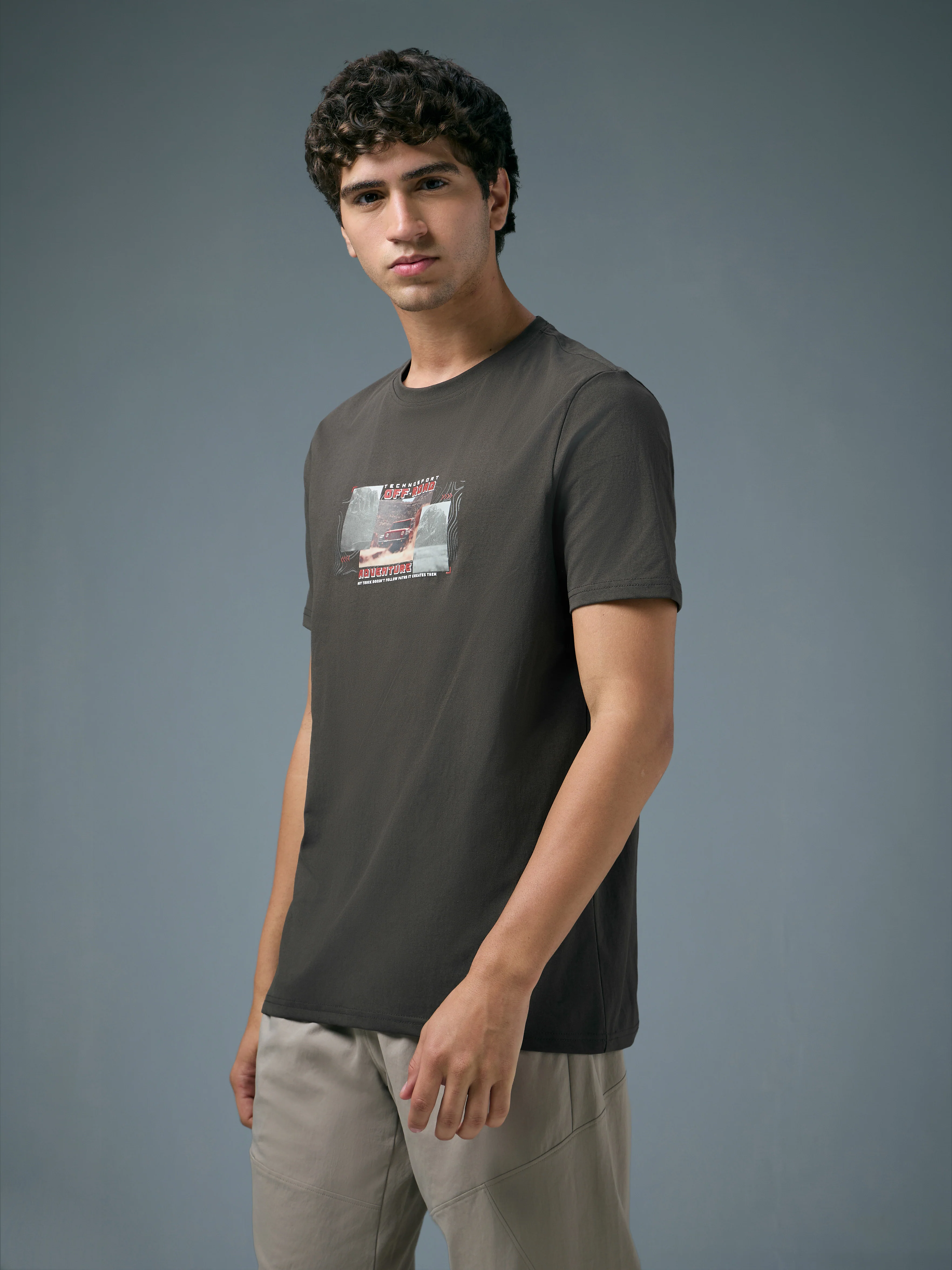 Men Printed Slim Fit Round Neck T-shirt with COTFLEX - Image 4