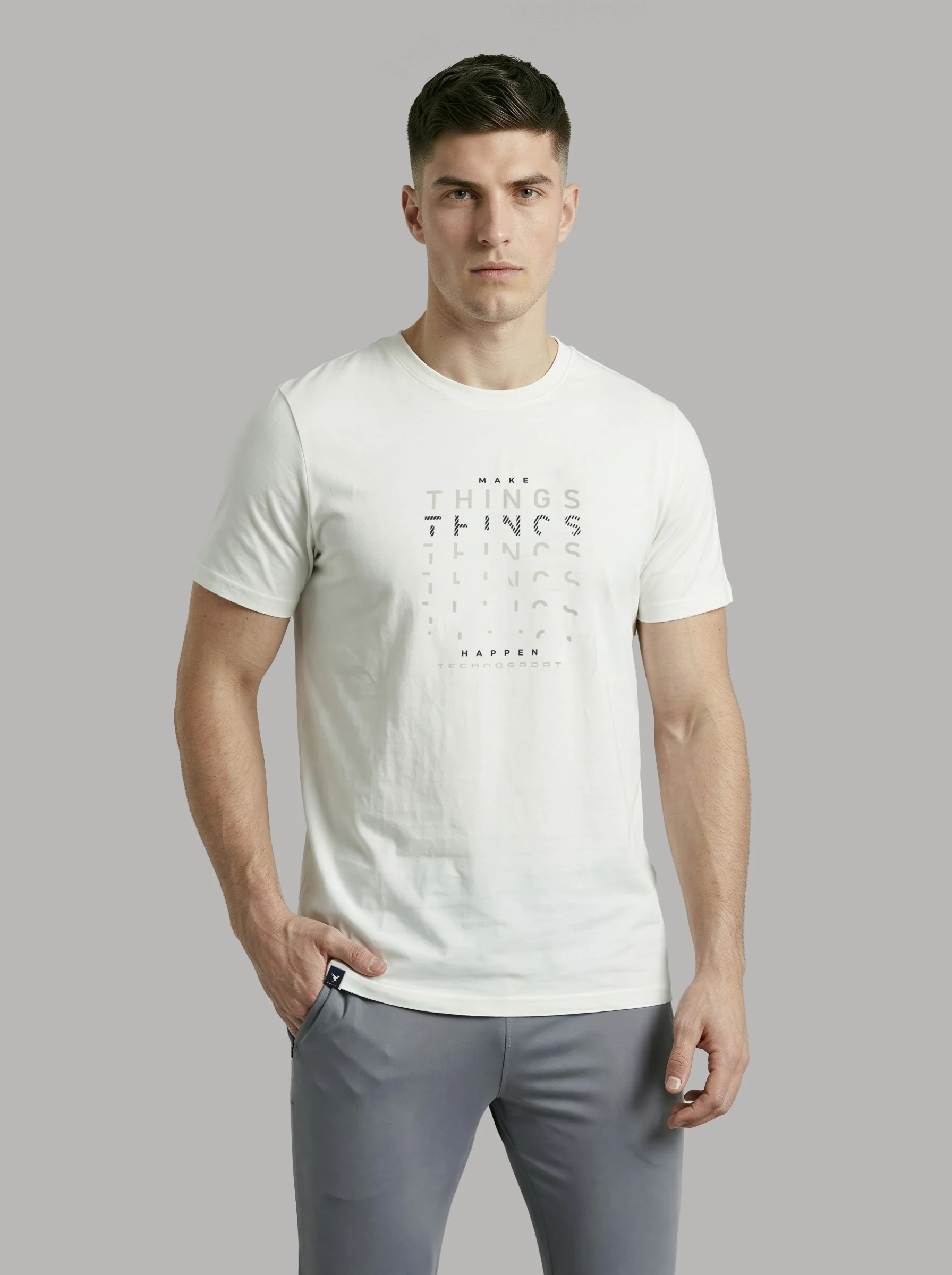 Men Printed Slim Fit Round Neck T-shirt with COTFLEX - Image 3