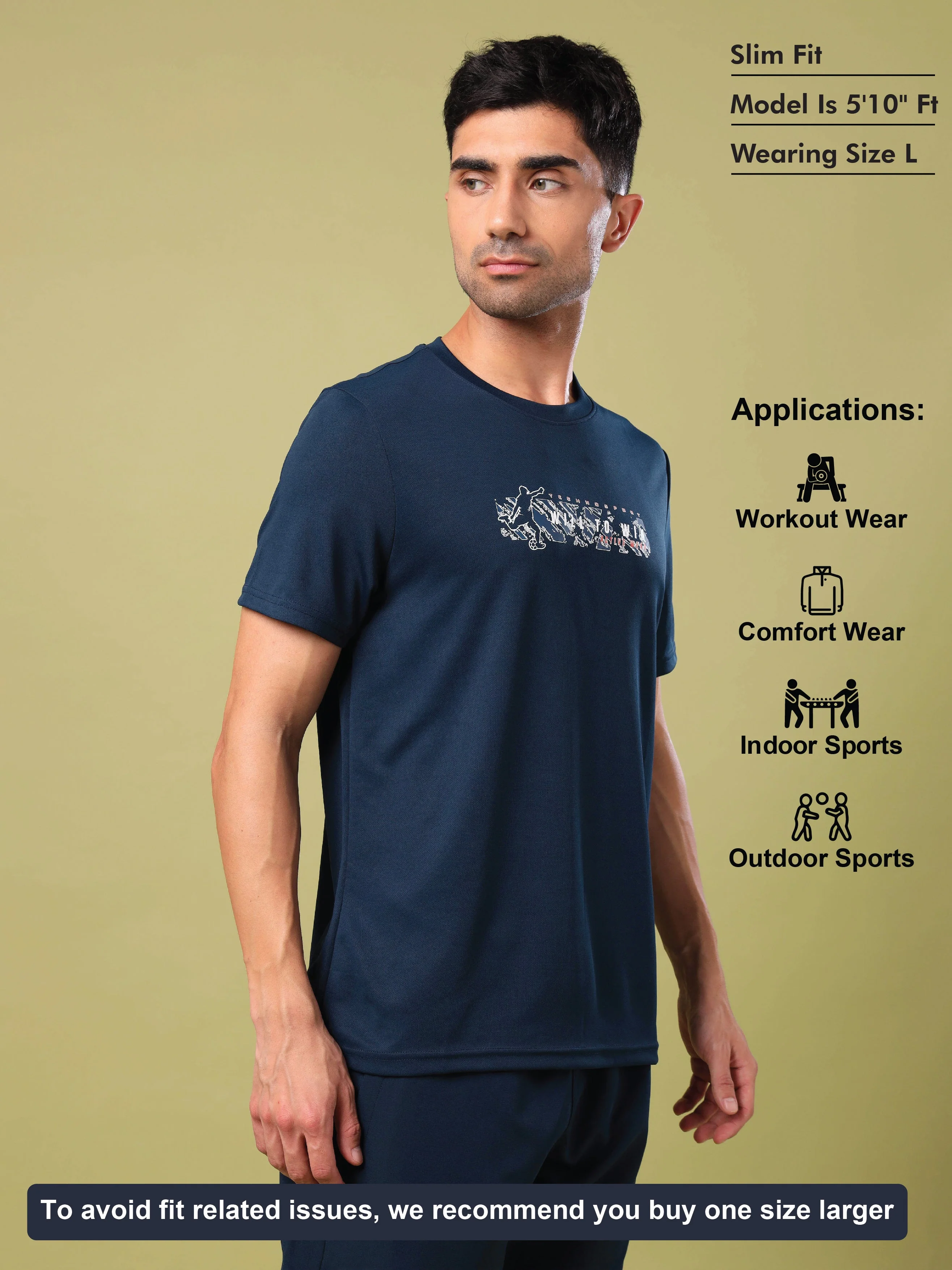 Men Printed Slim Fit Round Neck T-shirt with TECHNO COOL+ - Image 5