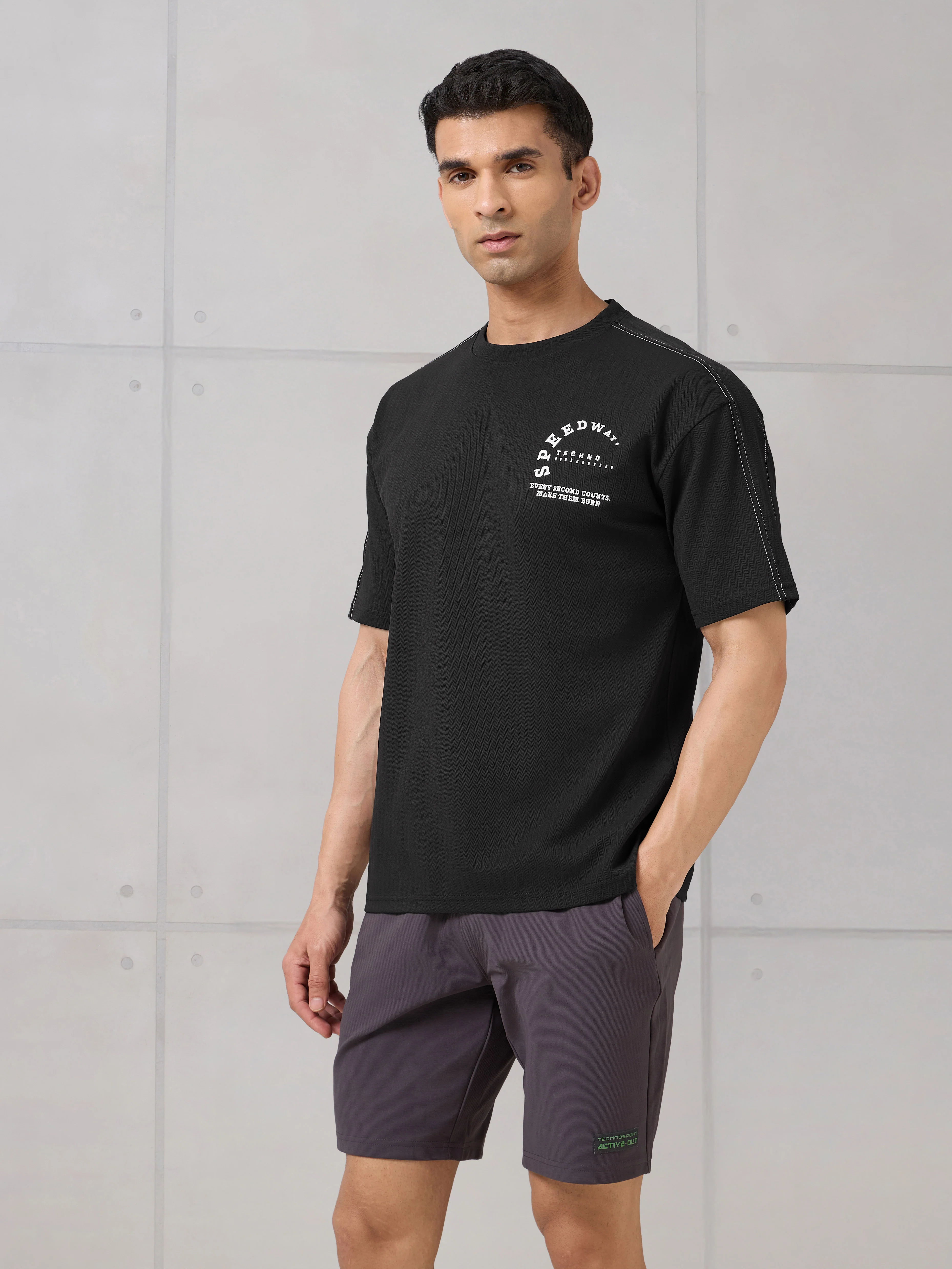 Men Round Neck Self Design Active Out Regular Fit T-Shirt with ELASTOPLUS - Image 4