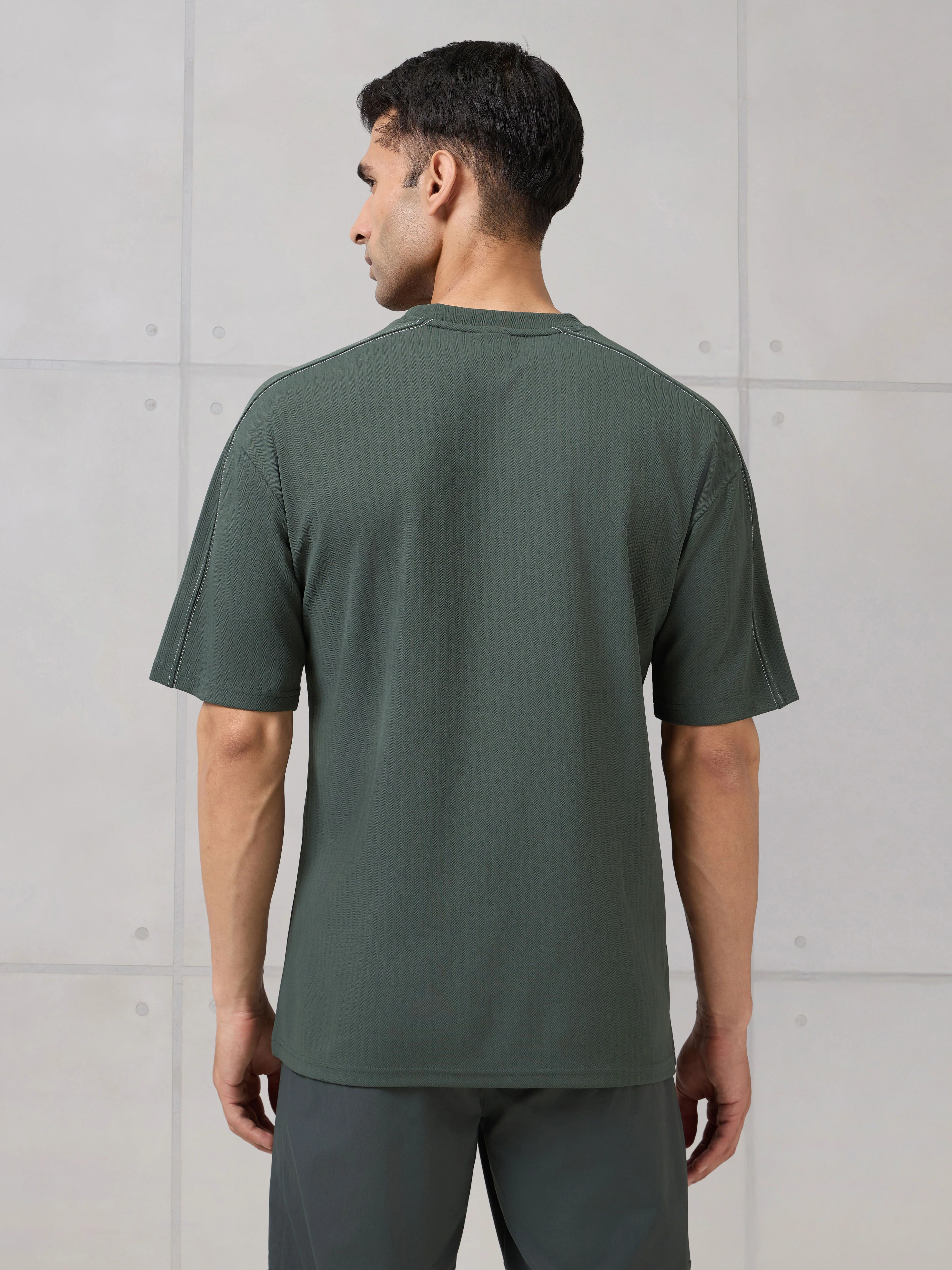 Men Round Neck Self Design Active Out Regular Fit T-Shirt with ELASTOPLUS - Image 2