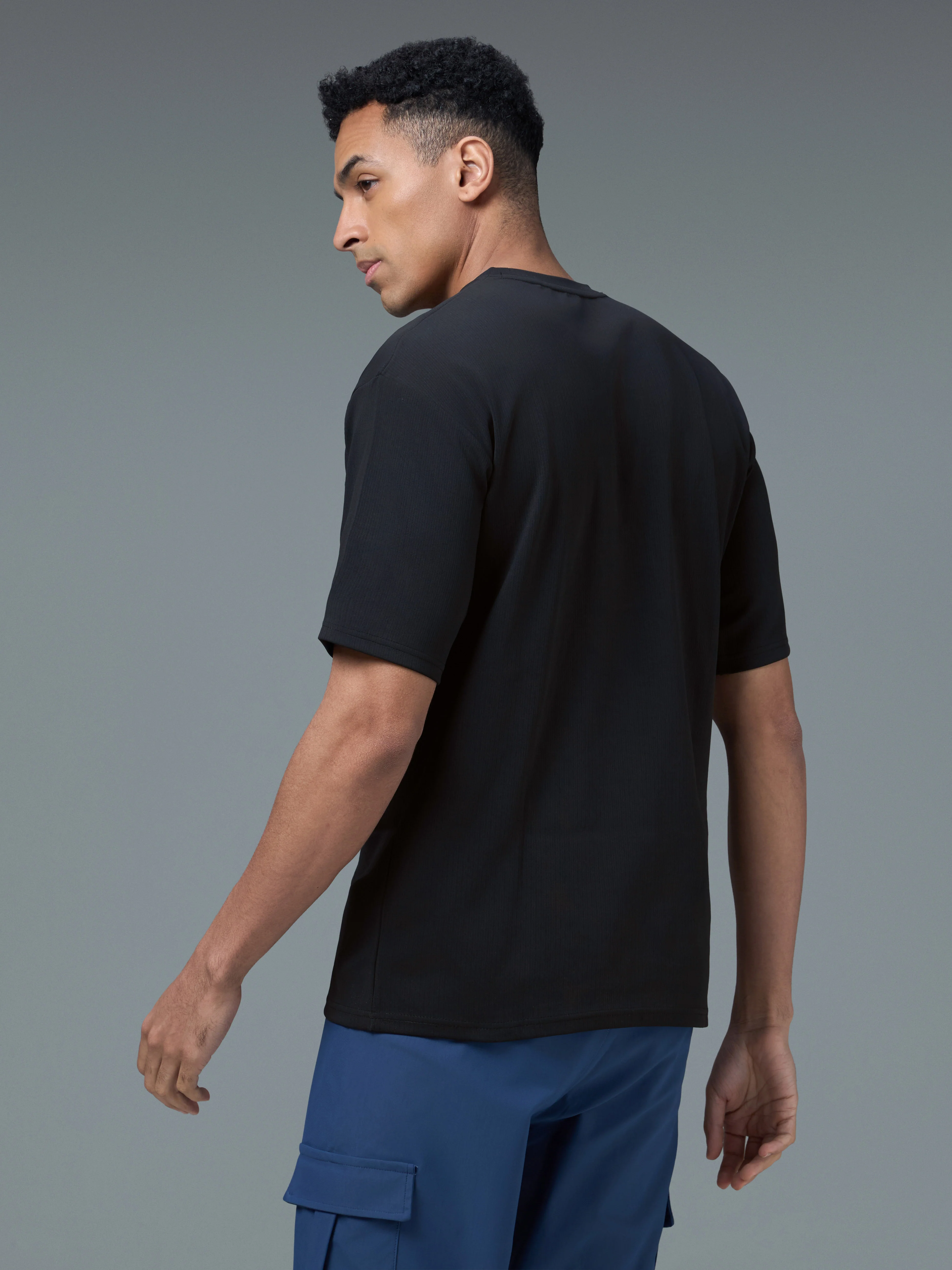 Men Round Neck Typography Printed Active Out Slim Fit T-Shirt with ELASTOPLUS - Image 3