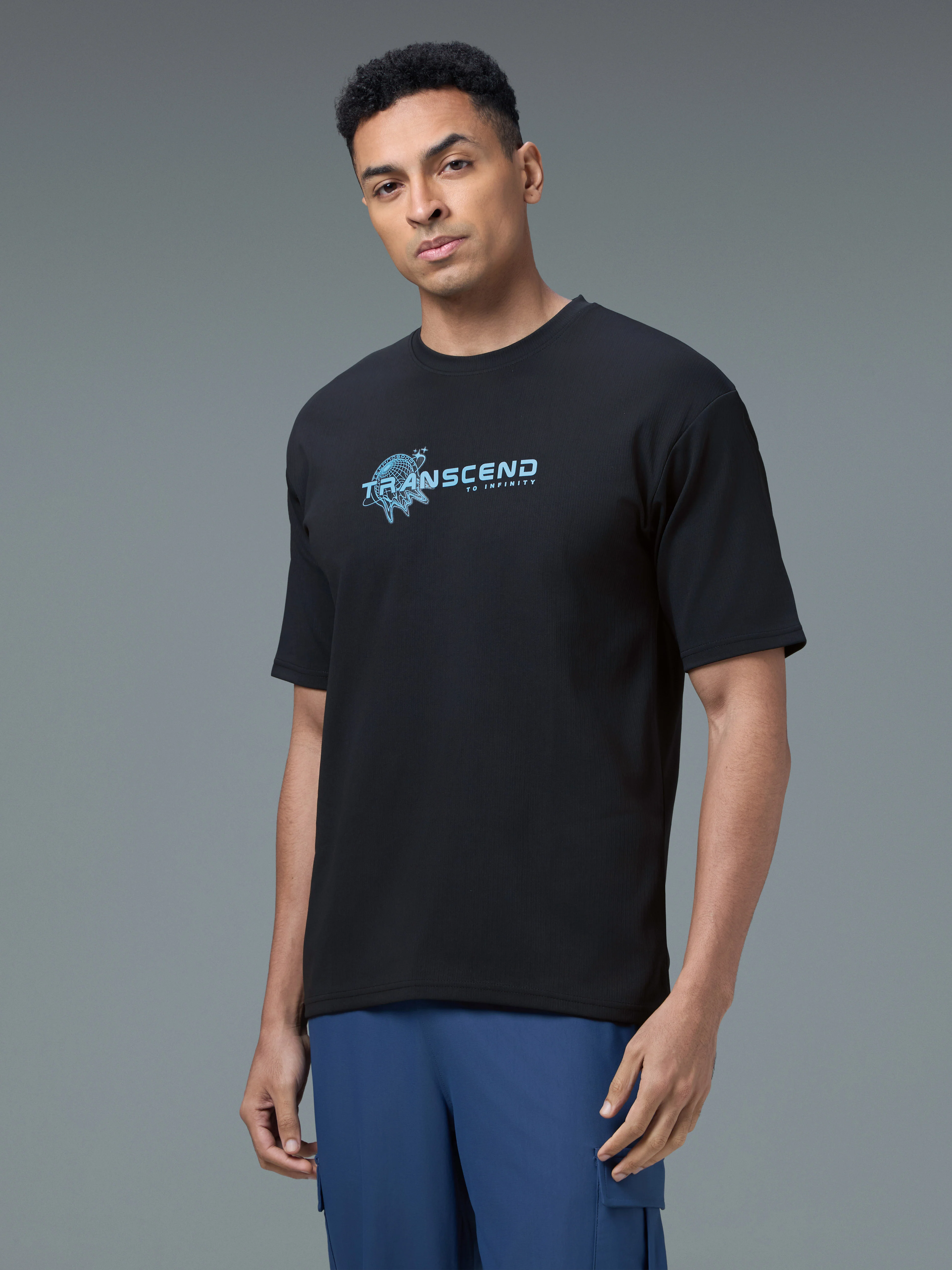 Men Round Neck Typography Printed Active Out Slim Fit T-Shirt with ELASTOPLUS - Image 4