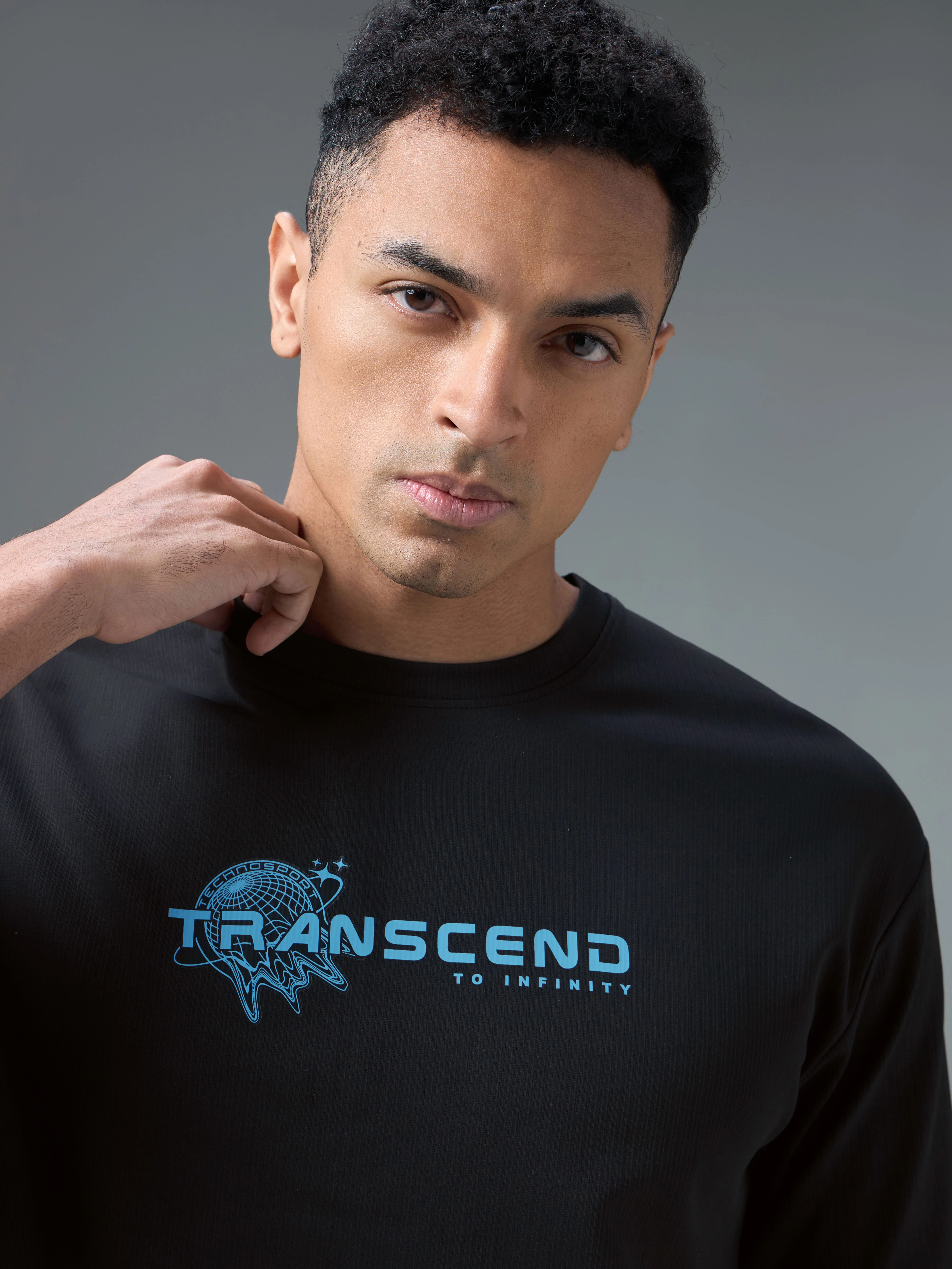 Men Round Neck Typography Printed Active Out Slim Fit T-Shirt with ELASTOPLUS - Image 6