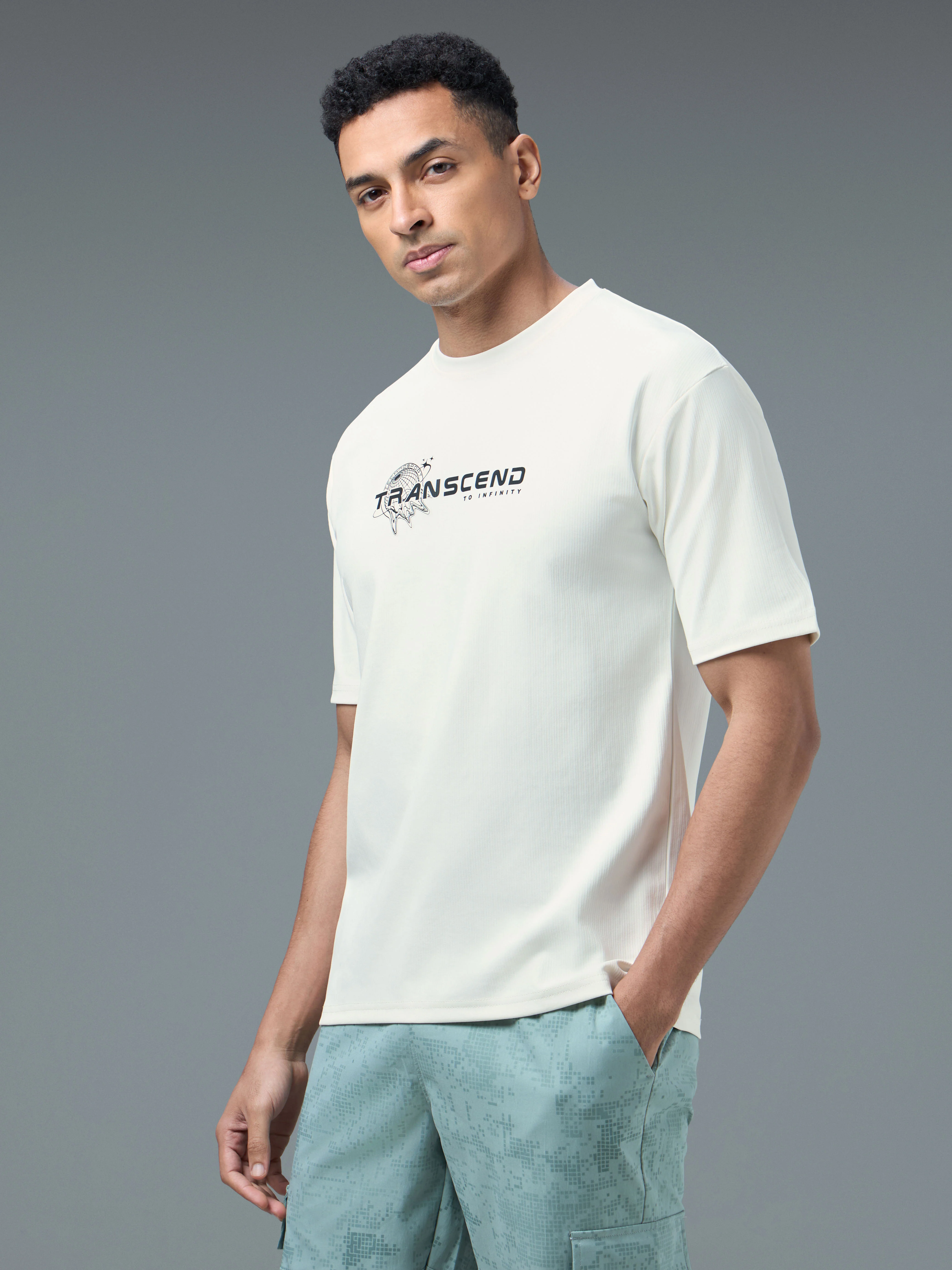 Men Round Neck Typography Printed Active Out Slim Fit T-Shirt with ELASTOPLUS - Image 3