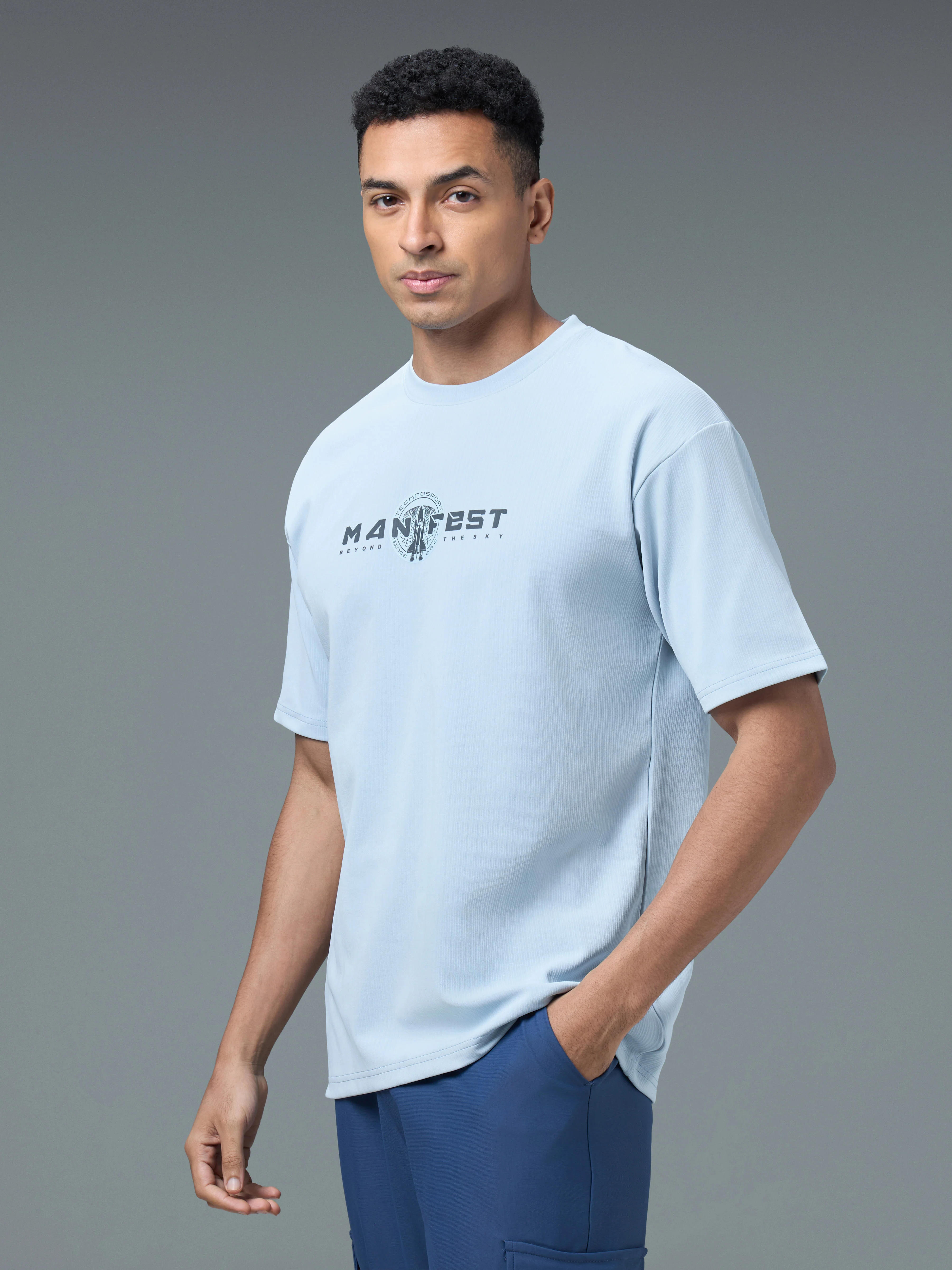 Men Round Neck Typography Printed Active Out Slim Fit T-Shirt with ELASTOPLUS - Image 4