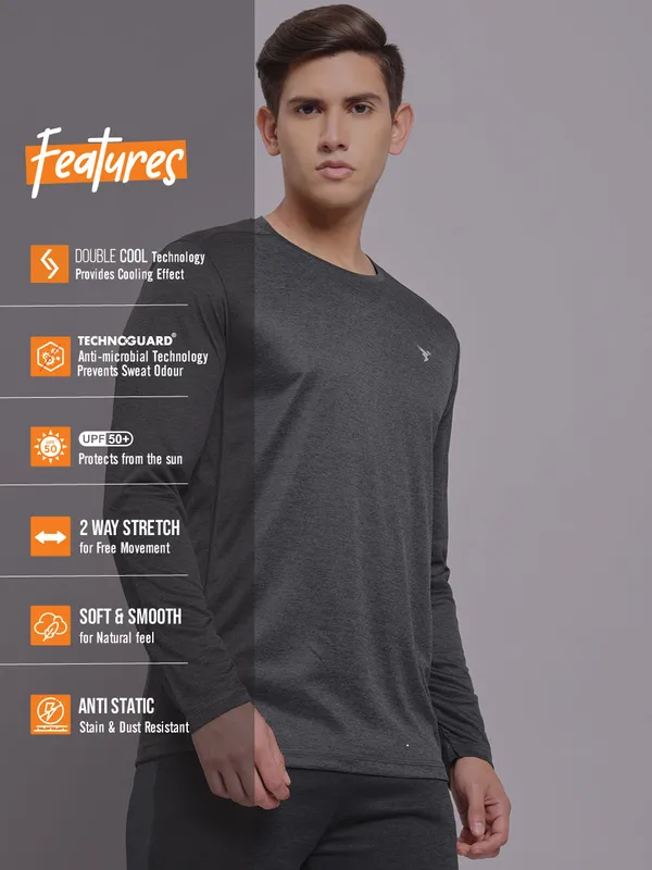 Men Melange Slim Fit Crew Neck T-shirt with DOUBLE COOL - Image 3