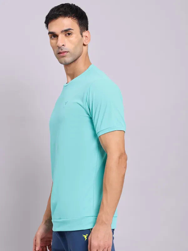Men Solid Slim Fit Crew Neck T-shirt with MATPIQ - Image 3