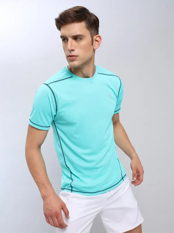 Men Solid Slim Fit Crew Neck T-shirt with TECHNO COOL+ - Image 2