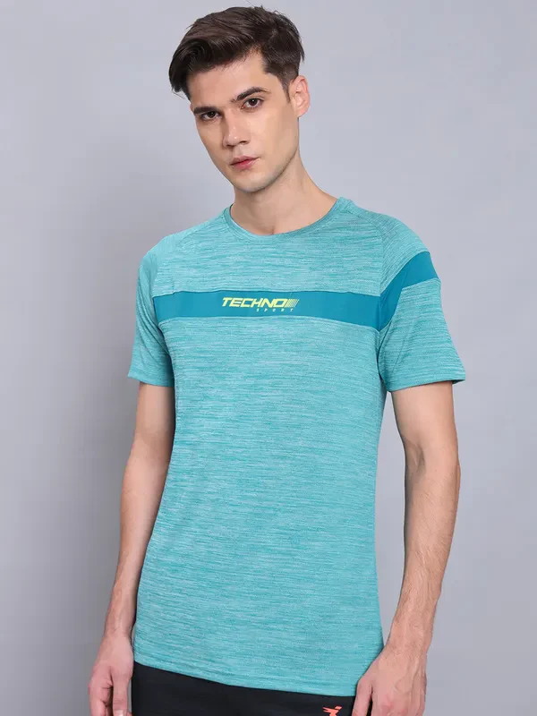 Men Melange Slim Fit Crew Neck T-shirt with TECHNO COOL+ - Image 6