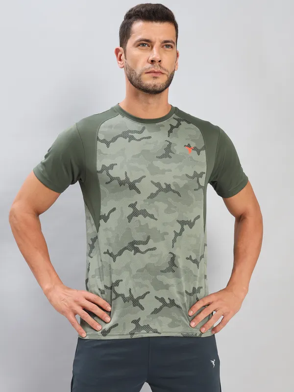 Men Self Design Slim Fit Crew Neck T-shirt with DOUBLE COOL