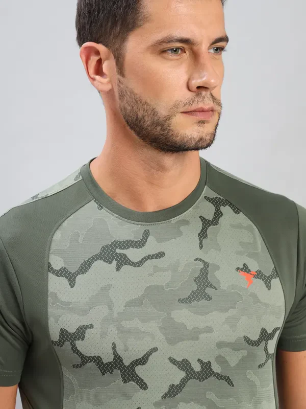 Men Self Design Slim Fit Crew Neck T-shirt with DOUBLE COOL - Image 4