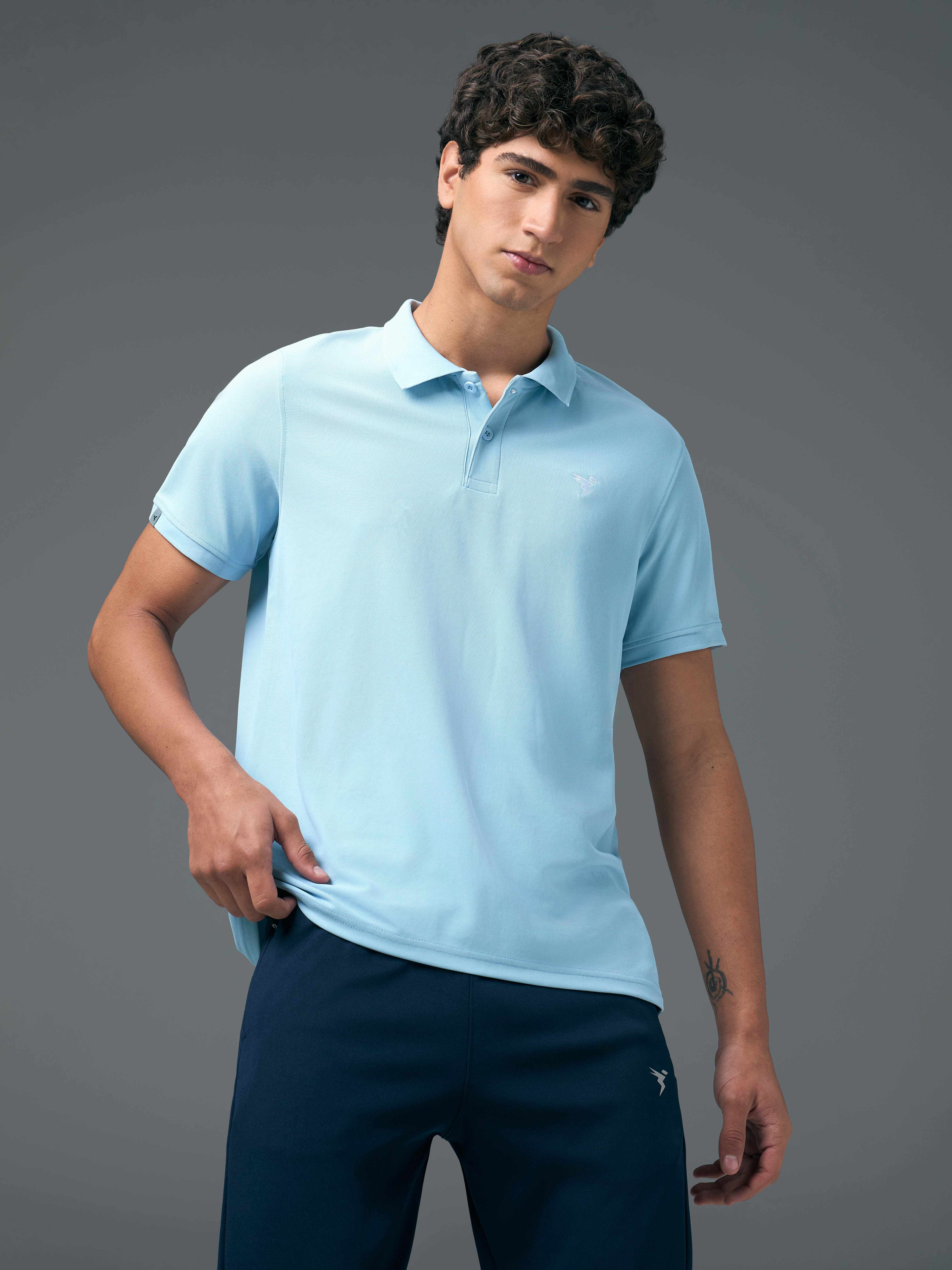 Men Solid Slim Fit Polo T-shirt with MATPIQ - Image 2