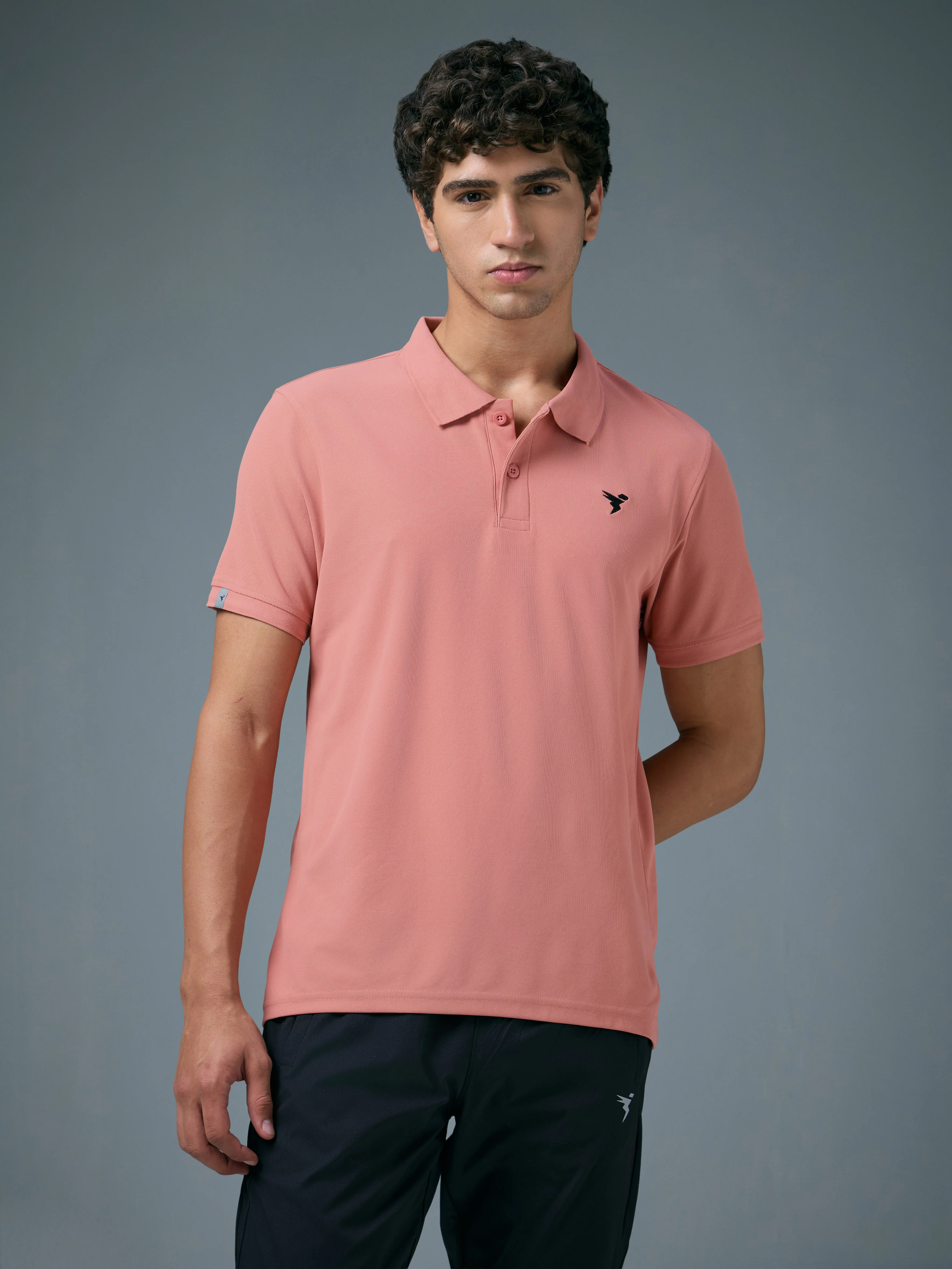 Men Solid Slim Fit Polo T-shirt with MATPIQ - Image 2