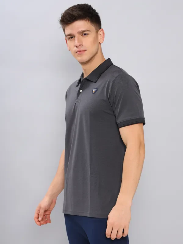 Men Solid Slim Fit Polo T-shirt with ELASTO PLUS - Image 3