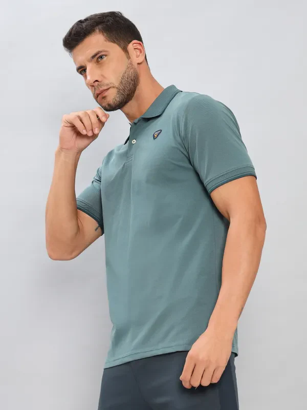 Men Solid Slim Fit Polo T-shirt with ELASTO PLUS - Image 2
