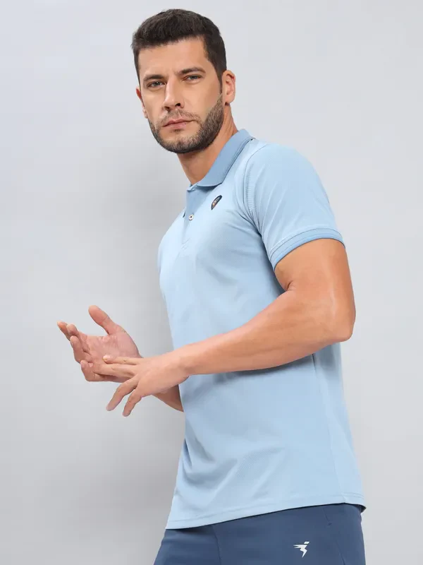 Men Solid Slim Fit Polo T-shirt with ELASTO PLUS - Image 4