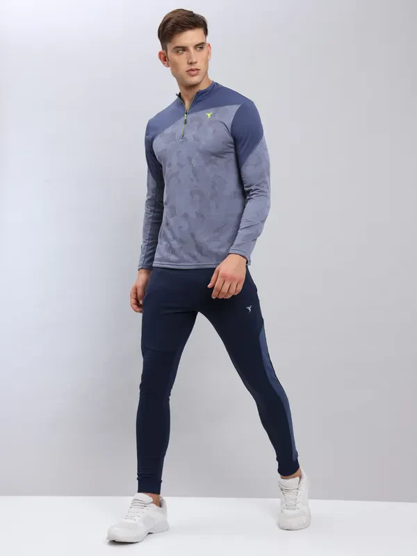 Men Jacquard Slim Fit Mock Neck T-shirt with TECHNO COOL+ - Image 2