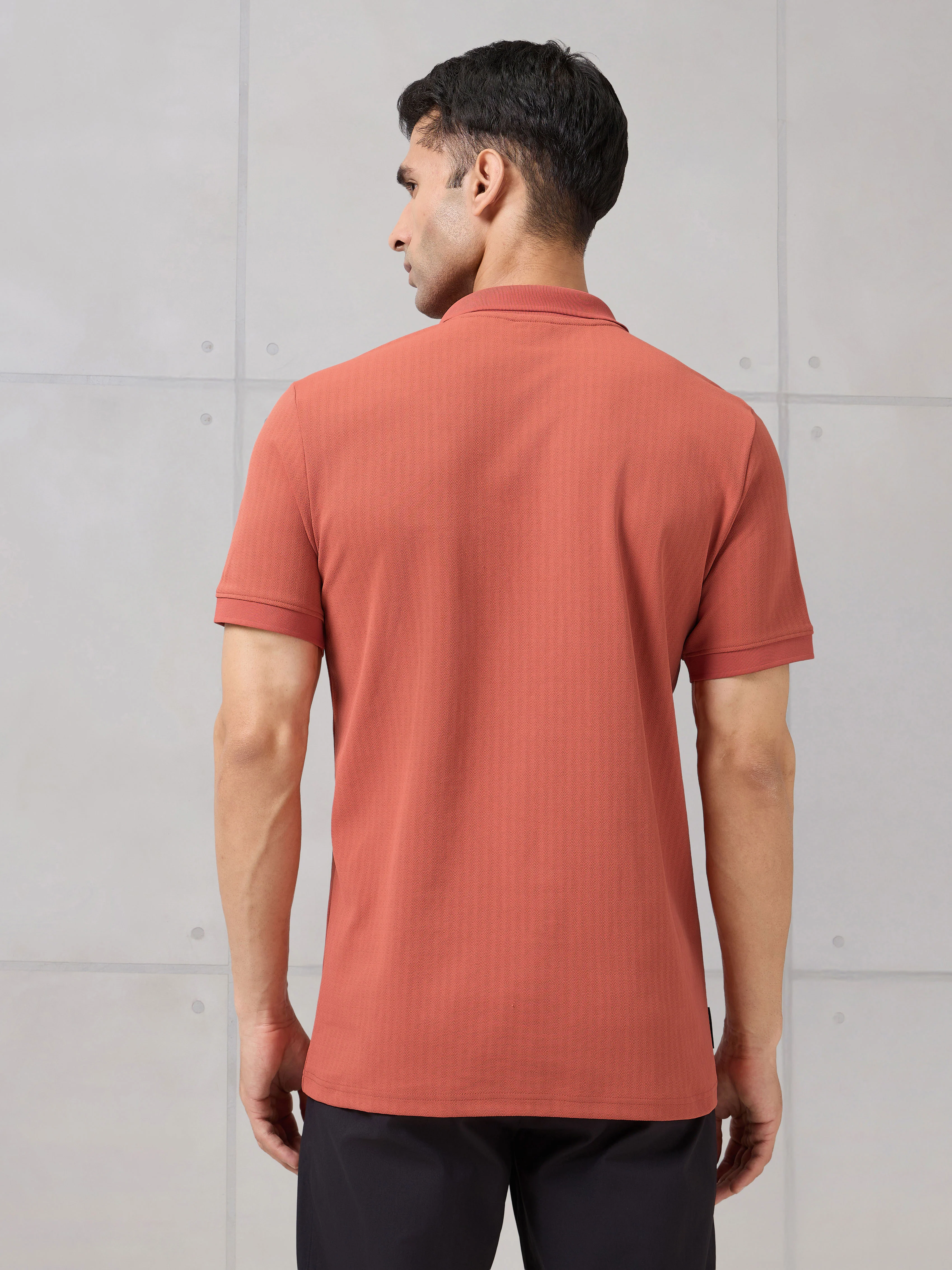 Men Self Design Active Out Slim Fit Polo T-Shirt with ELASTO PLUS - Image 4