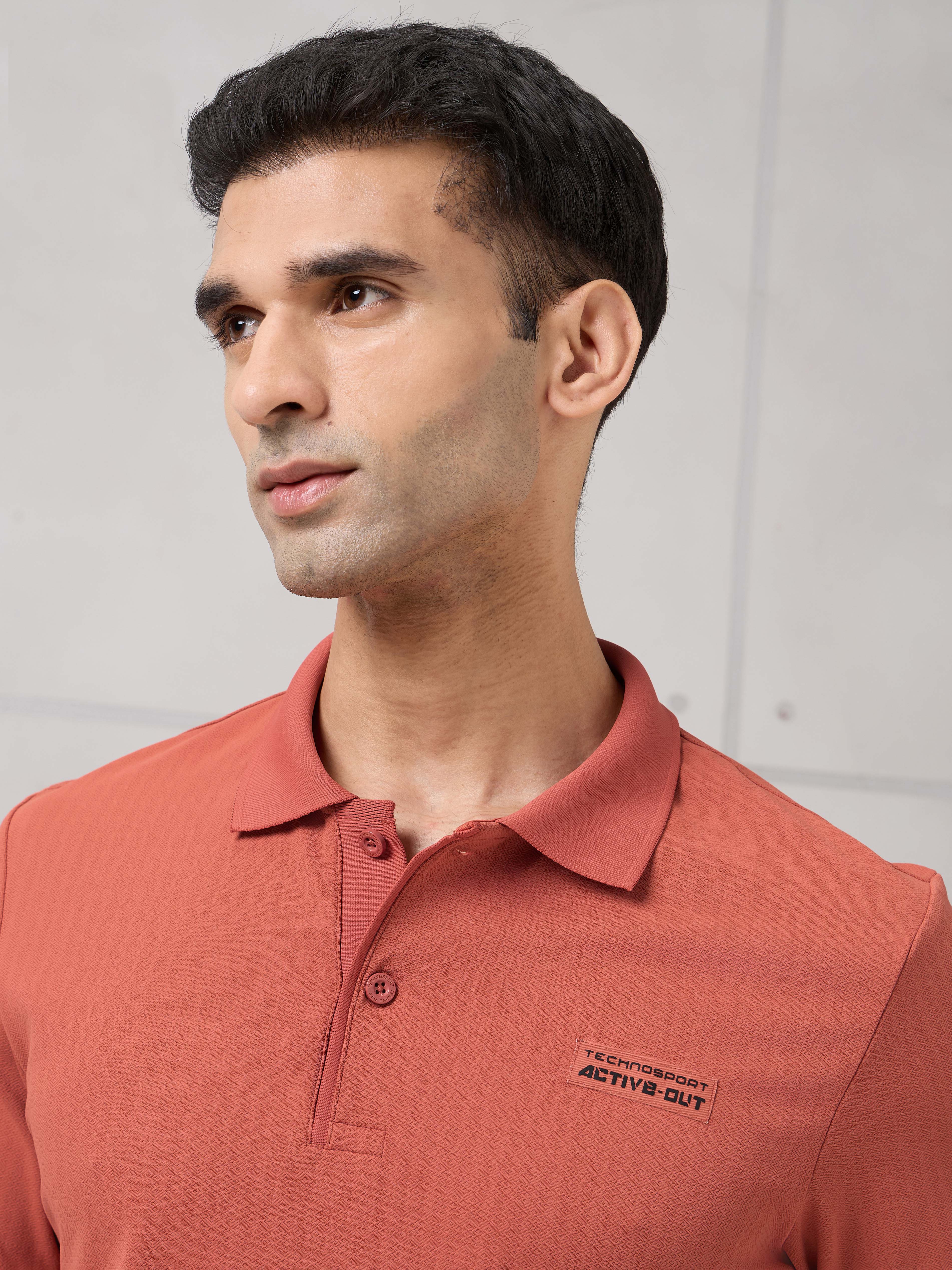 Men Self Design Active Out Slim Fit Polo T-Shirt with ELASTO PLUS - Image 7